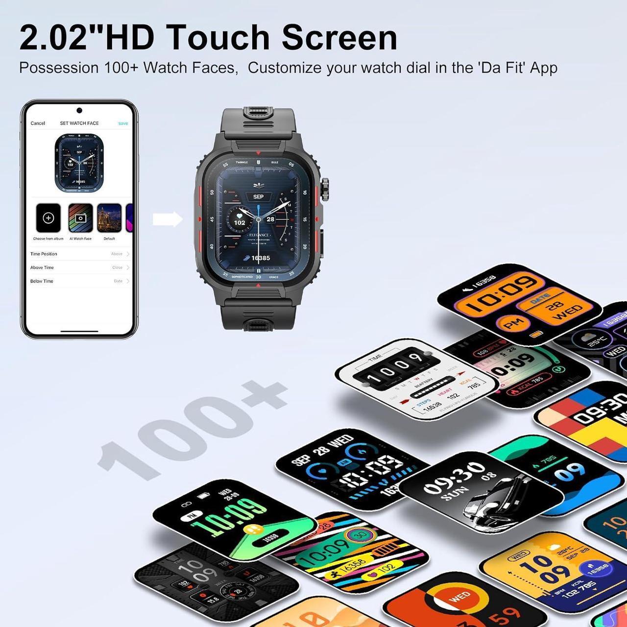 Alt view image 5 of 7 - Smart Watches for Men, 2.02 Inches Sports Fitness Watch with Bluetooth Call, Fitness Tracker with Blood Oxygen, Heart Rate, Sleep Monitor, 123+ Sports Modes, Smart Watch for IOS Android Phones