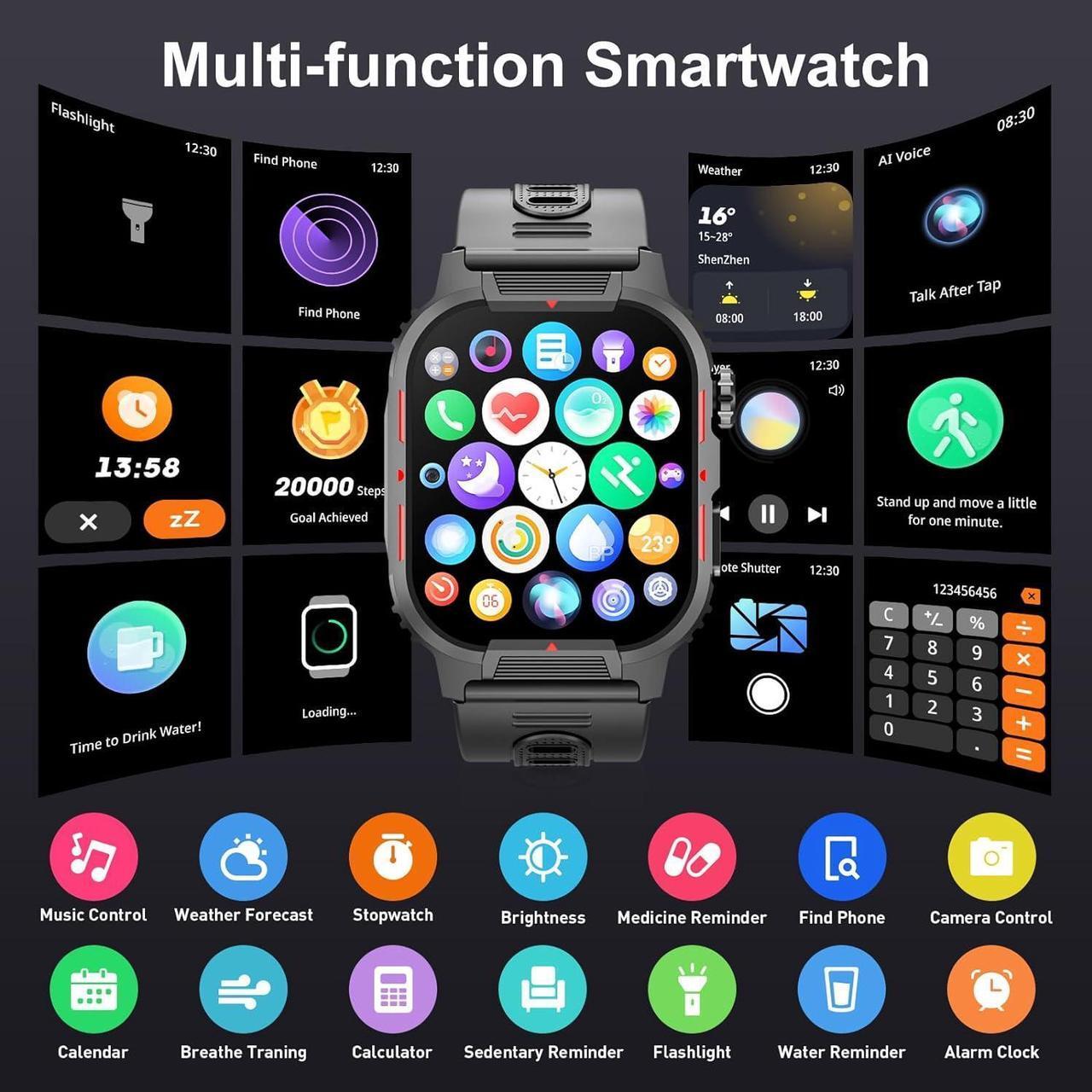 Alt view image 6 of 7 - Smart Watches for Men, 2.02 Inches Sports Fitness Watch with Bluetooth Call, Fitness Tracker with Blood Oxygen, Heart Rate, Sleep Monitor, 123+ Sports Modes, Smart Watch for IOS Android Phones