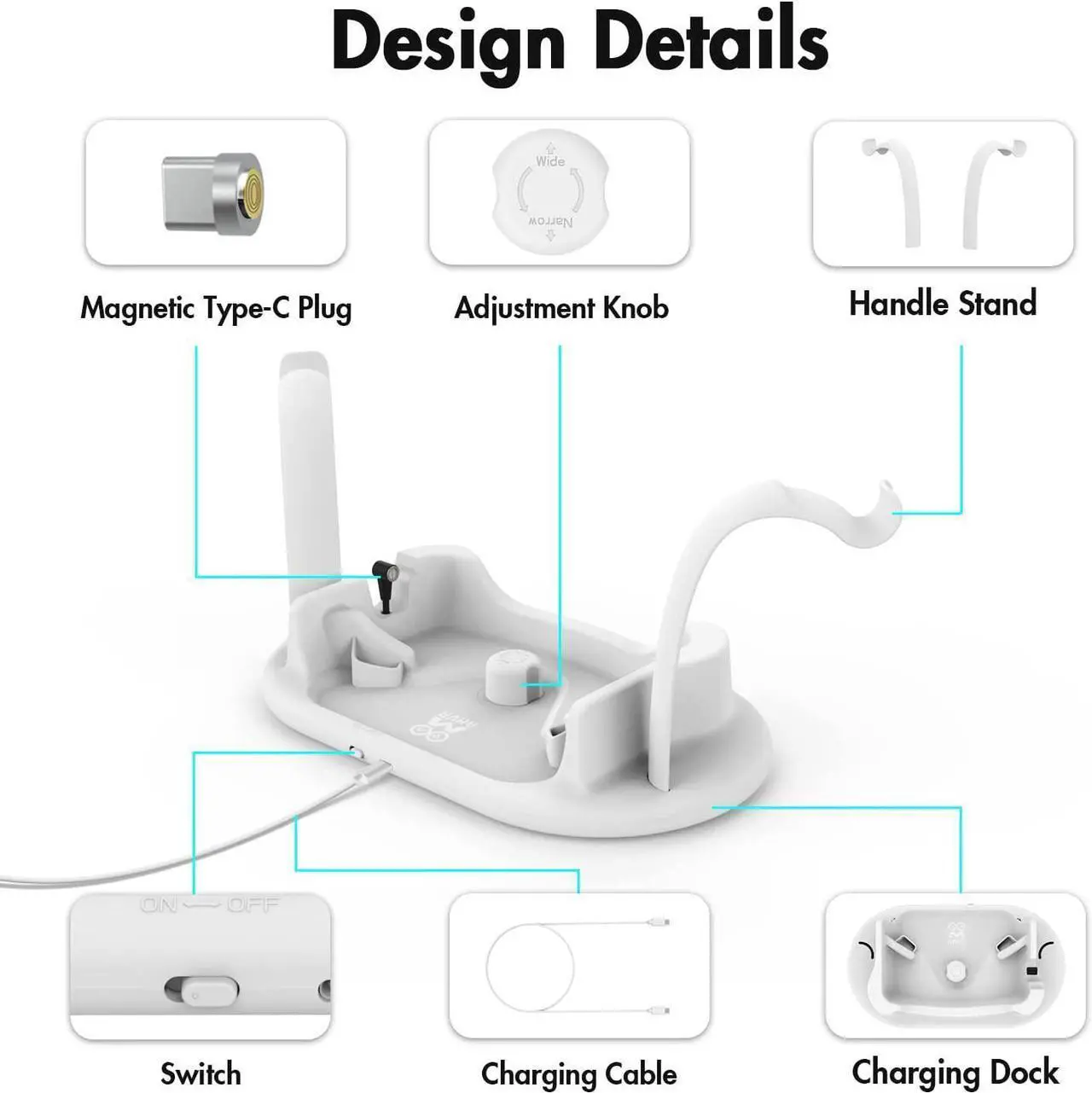 Alt view image 3 of 7 - Charging Dock for Meta Quest 2, VR Headset Charging Station and Charger Port for Meta Quest 2,Fast Charging, with Magnetic USB-C Charging Cable (White)