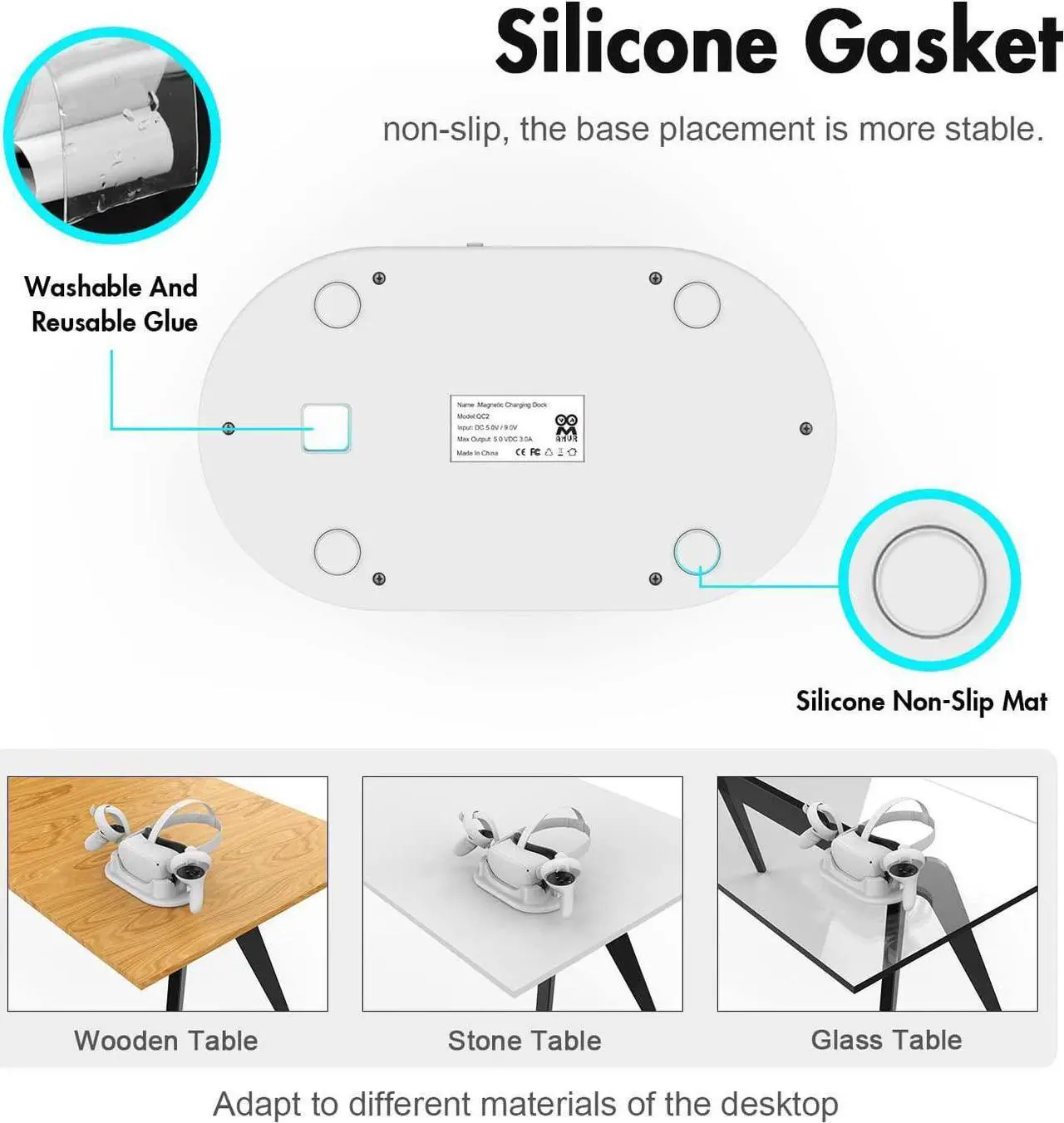 Alt view image 5 of 7 - Charging Dock for Meta Quest 2, VR Headset Charging Station and Charger Port for Meta Quest 2,Fast Charging, with Magnetic USB-C Charging Cable (White)