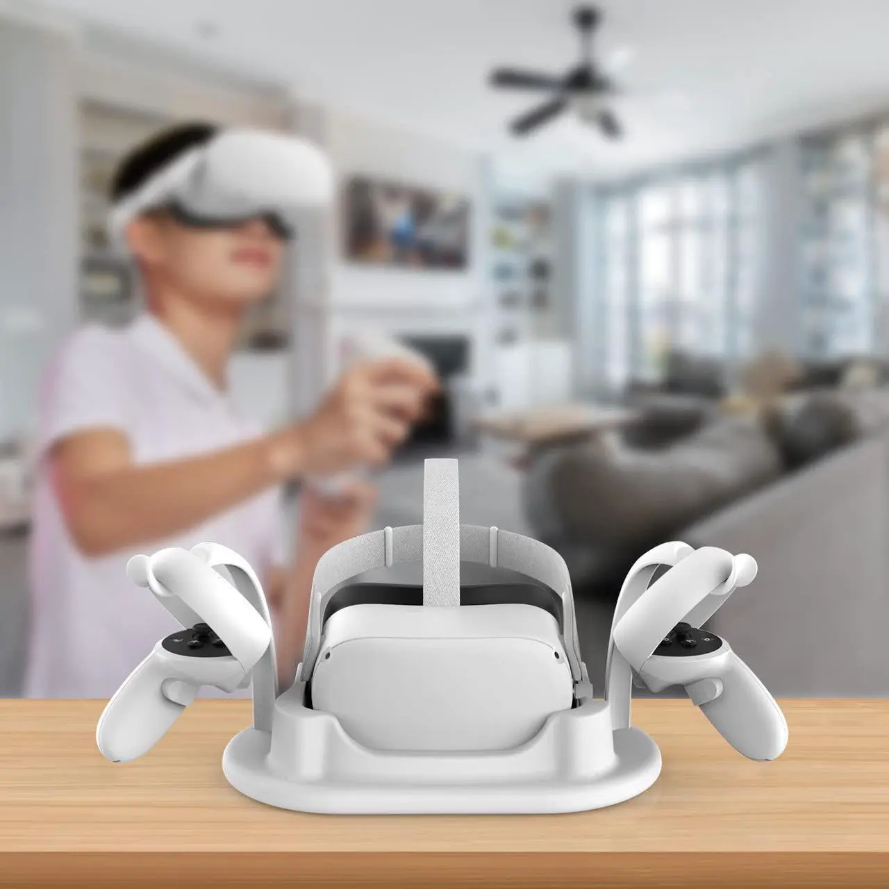 Alt view image 7 of 7 - Charging Dock for Meta Quest 2, VR Headset Charging Station and Charger Port for Meta Quest 2,Fast Charging, with Magnetic USB-C Charging Cable (White)