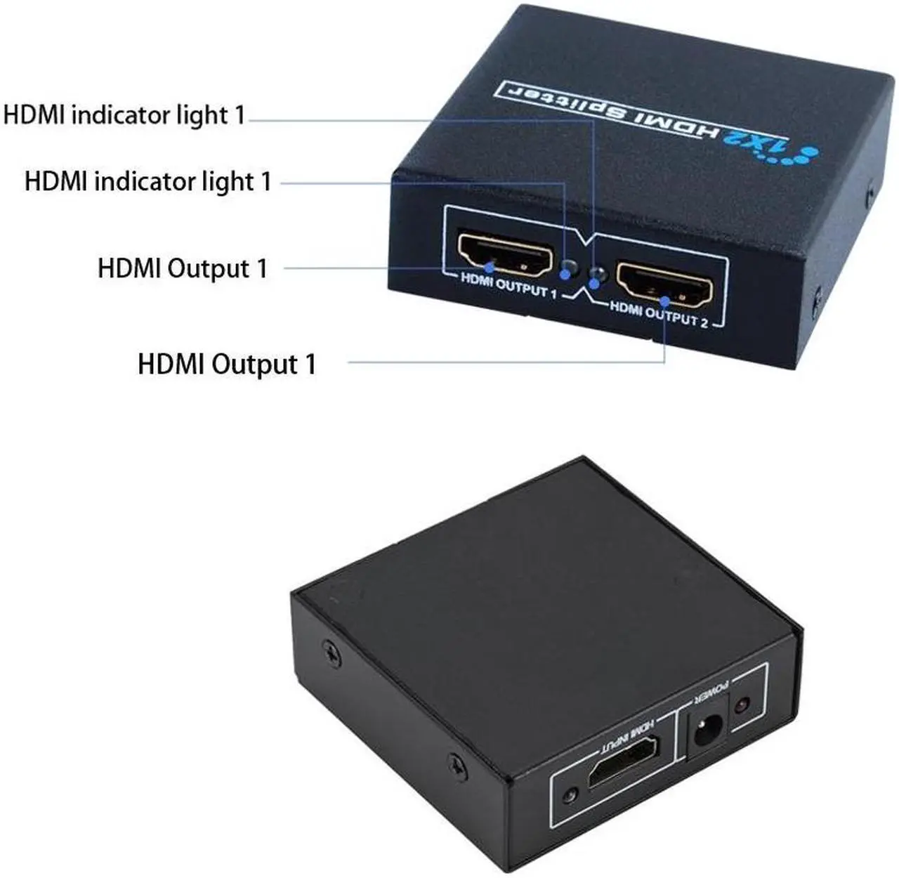 Alt view image 5 of 7 - 1080P HDMI Splitter Full HD Video HDMI Switch HDMI Amplifier 1 Into 2 Out (1 Source onto Dual Displays) With Power Adapter 1 to 2 Monitor