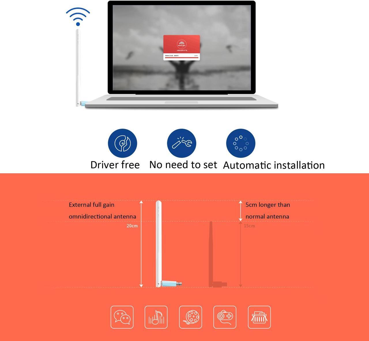 Alt view image 3 of 3 - Mercury 300M High Gain Wireless USB Network Card MW310UH (drive-free version) Wifi Adapter 300Mbps Wi-Fi 11N Simulate AP