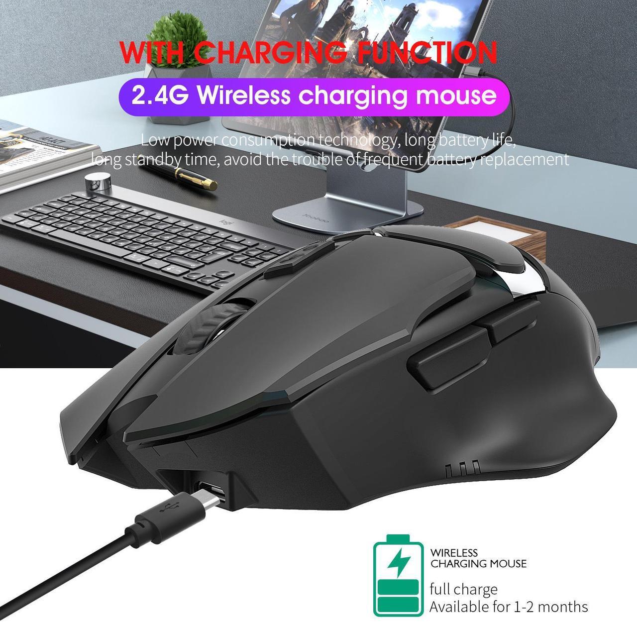 Alt view image 2 of 7 - Rechargeable 2.4G Wireless Gaming Mouse 2400DPI Adjustable Ergonomic 6 Buttons LED Backlit Gamer Mouse for Laptop Desktop PC