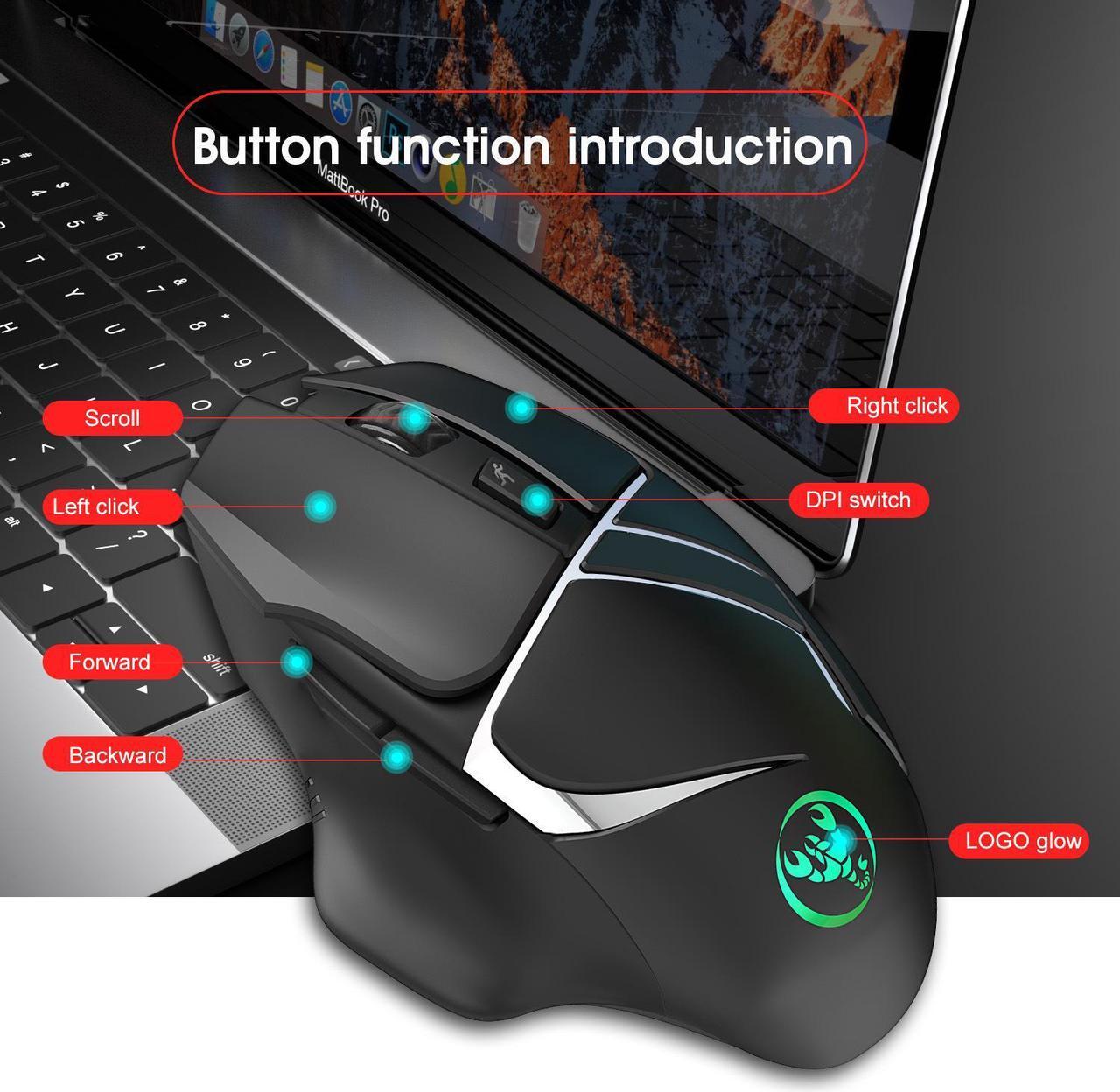 Alt view image 6 of 7 - Rechargeable 2.4G Wireless Gaming Mouse 2400DPI Adjustable Ergonomic 6 Buttons LED Backlit Gamer Mouse for Laptop Desktop PC