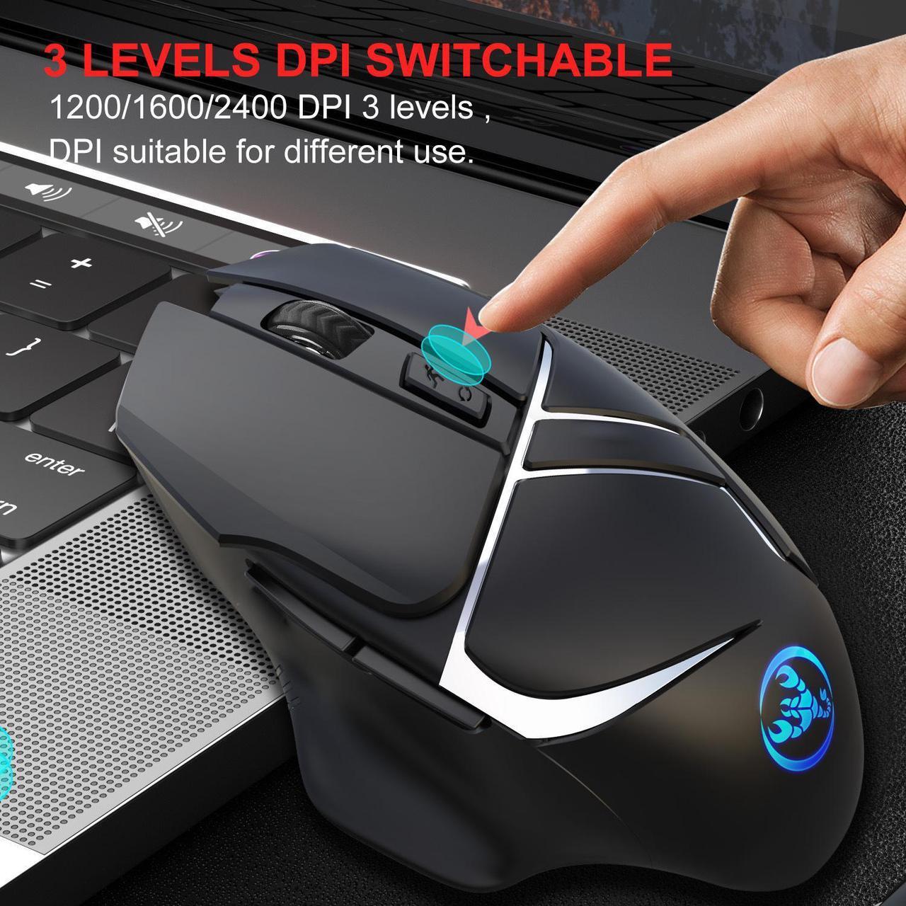 Alt view image 5 of 7 - Rechargeable 2.4G Wireless Gaming Mouse 2400DPI Adjustable Ergonomic 6 Buttons LED Backlit Gamer Mouse for Laptop Desktop PC