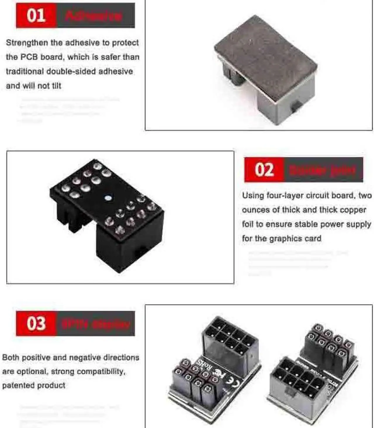 Alt view image 4 of 5 - 8pin Graphics Card Power Connector (180° Turning),Computer Cables Graphics Card Power Supply Connector 8PIN Adapter 180° Turning(2 PACK )