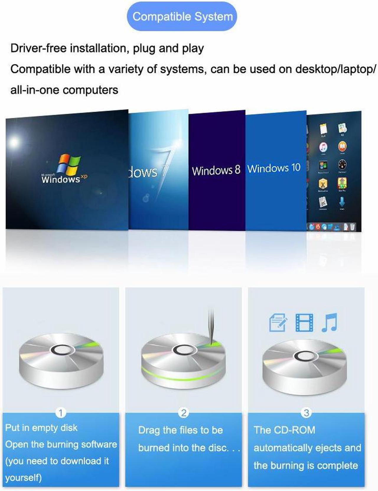Alt view image 3 of 7 - External DVD Burner USB 3.0 + Type C Optical Drive Portable DVD RW CD Burner for Macs Windows Desktop PC Laptop
