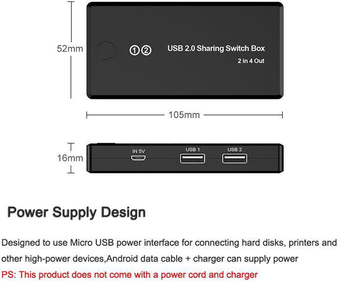 Alt view image 7 of 7 - USB 2.0 KVM Switch 2 Port Pcs Sharing 4 USB Devices Keyboard Printer U-Disk Mouse Switcher for Desktop PC Laptop Computer