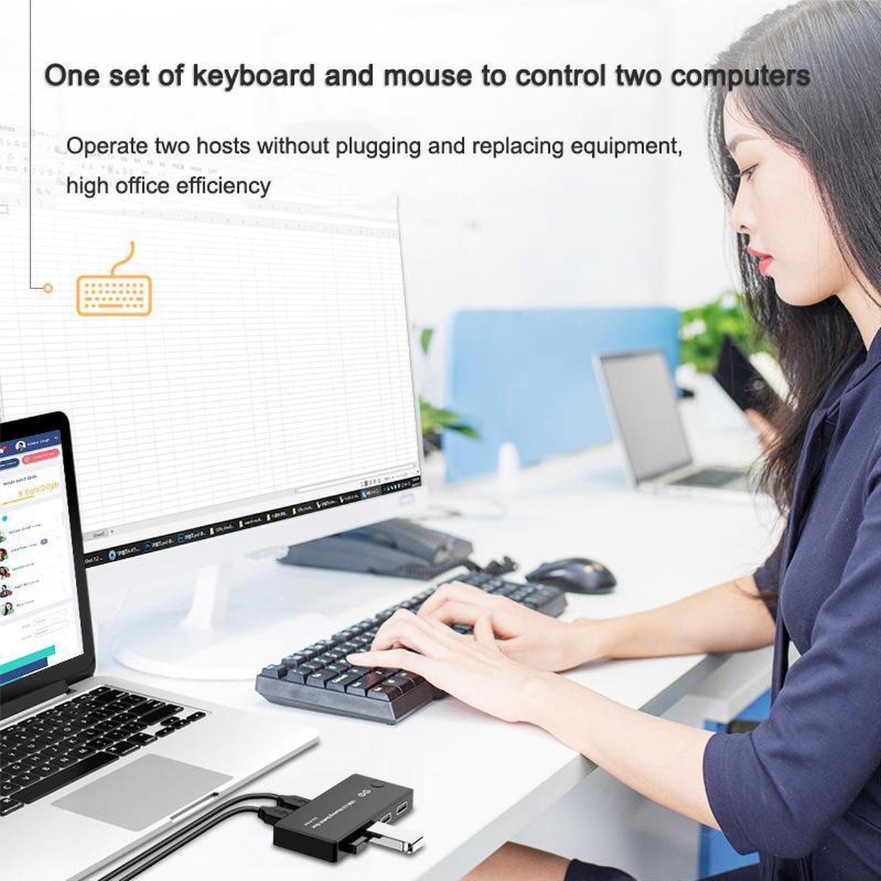 Alt view image 5 of 7 - USB 2.0 KVM Switch 2 Port Pcs Sharing 4 USB Devices Keyboard Printer U-Disk Mouse Switcher for Desktop PC Laptop Computer