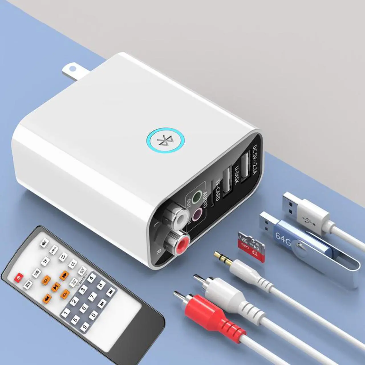 Alt view image 2 of 7 - 2 In 1 Bluetooth 5.0 Receiver Transmitter 3.5mm Aux L/R RCA Wireless Audio Adapter U Disk/TF Play Support APP Control USB Charger
