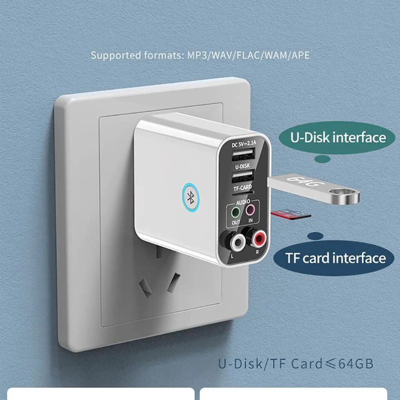 Alt view image 3 of 7 - 2 In 1 Bluetooth 5.0 Receiver Transmitter 3.5mm Aux L/R RCA Wireless Audio Adapter U Disk/TF Play Support APP Control USB Charger