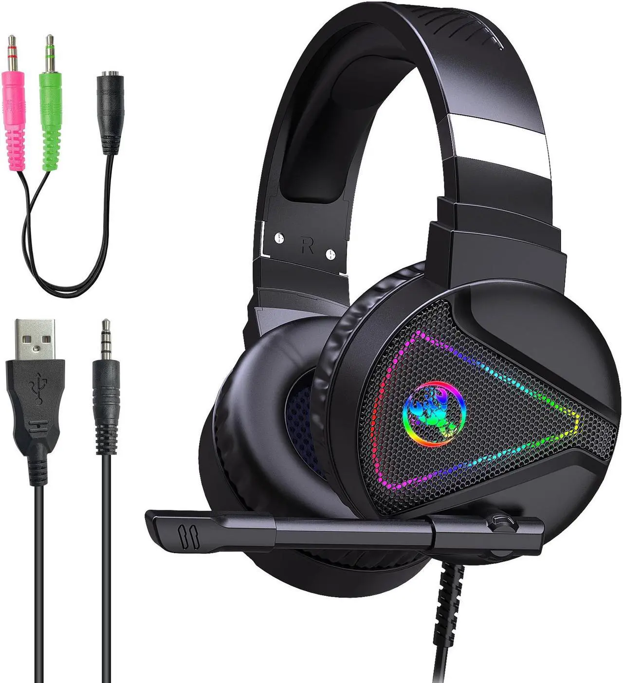 Main image of RGB Gaming Wired Headset with Professional Omnidirectional Microphone Over-Ear Headphone for Xbox one PS4 NS Switch Desktop PC Computer Ipad Laptop
