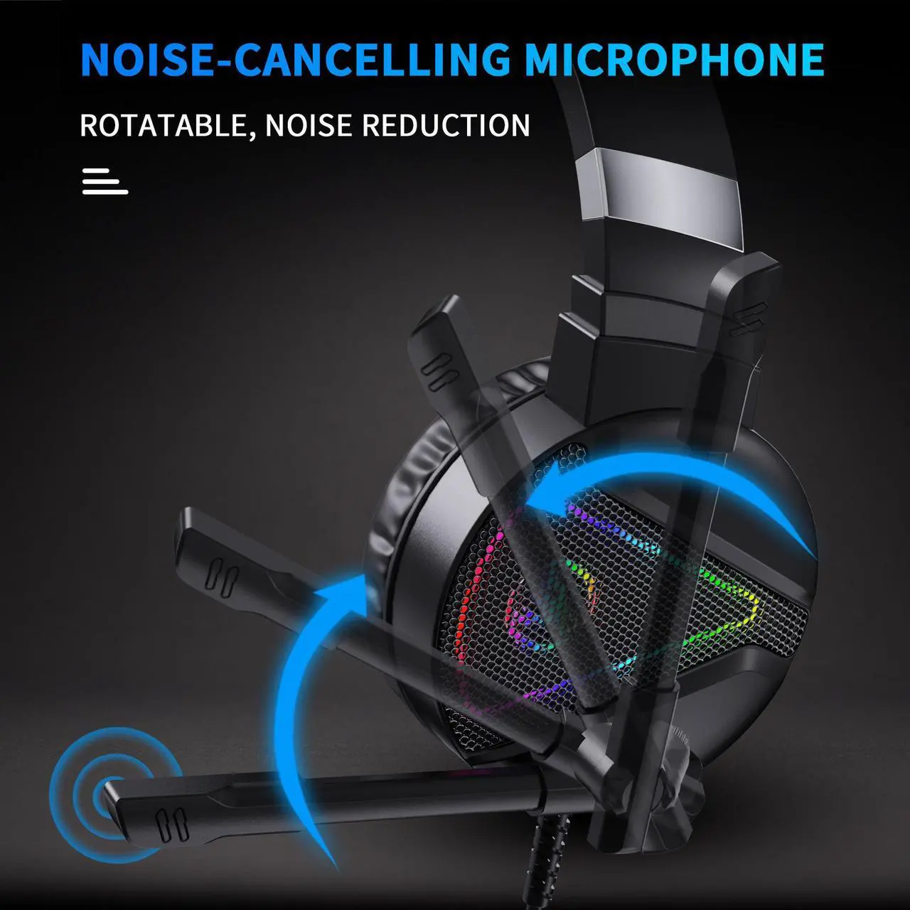 Alt view image 3 of 7 - RGB Gaming Wired Headset with Professional Omnidirectional Microphone Over-Ear Headphone for Xbox one PS4 NS Switch Desktop PC Computer Ipad Laptop