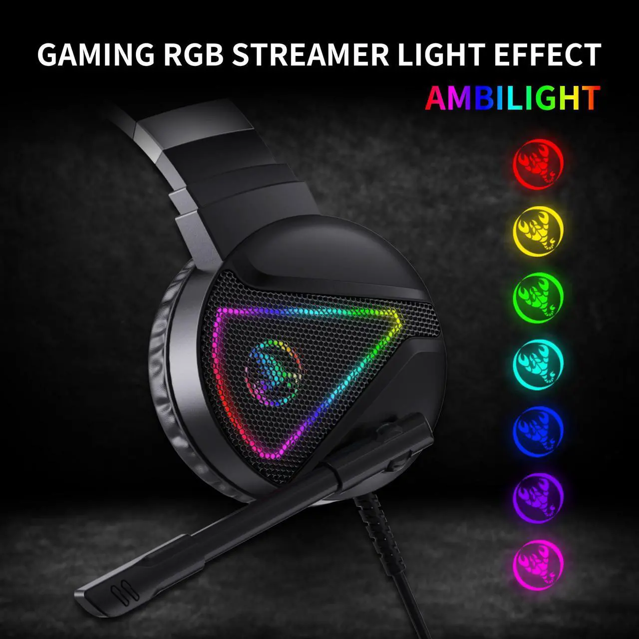 Alt view image 5 of 7 - RGB Gaming Wired Headset with Professional Omnidirectional Microphone Over-Ear Headphone for Xbox one PS4 NS Switch Desktop PC Computer Ipad Laptop