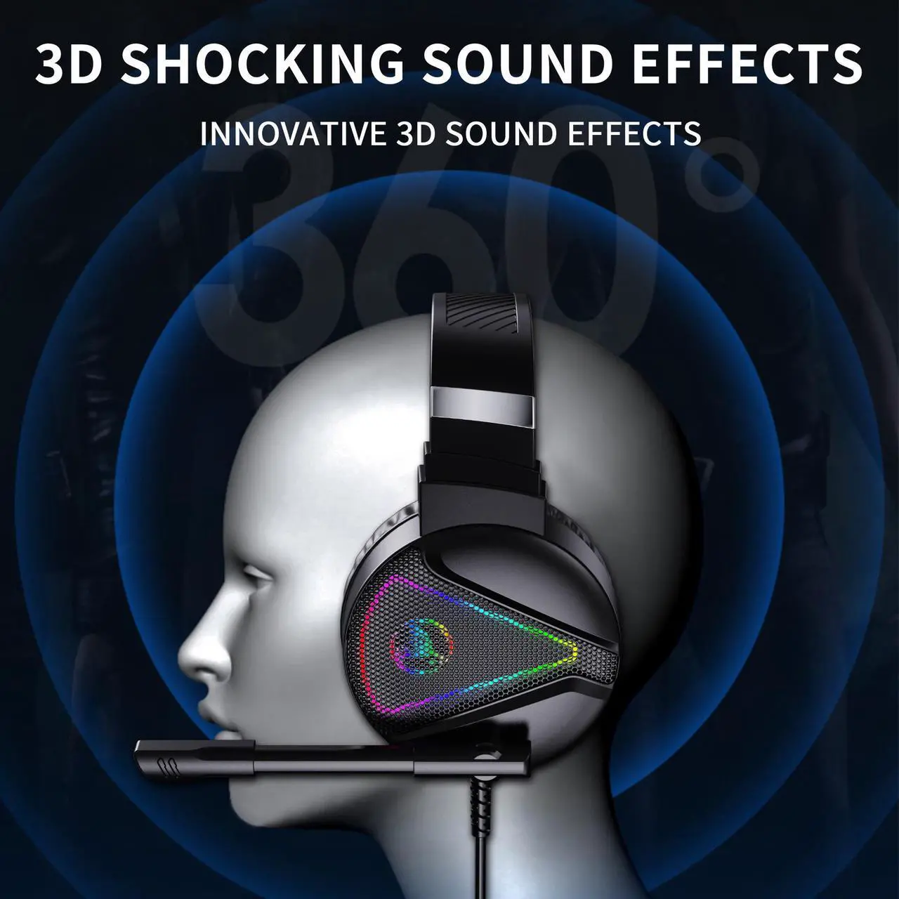 Alt view image 6 of 7 - RGB Gaming Wired Headset with Professional Omnidirectional Microphone Over-Ear Headphone for Xbox one PS4 NS Switch Desktop PC Computer Ipad Laptop