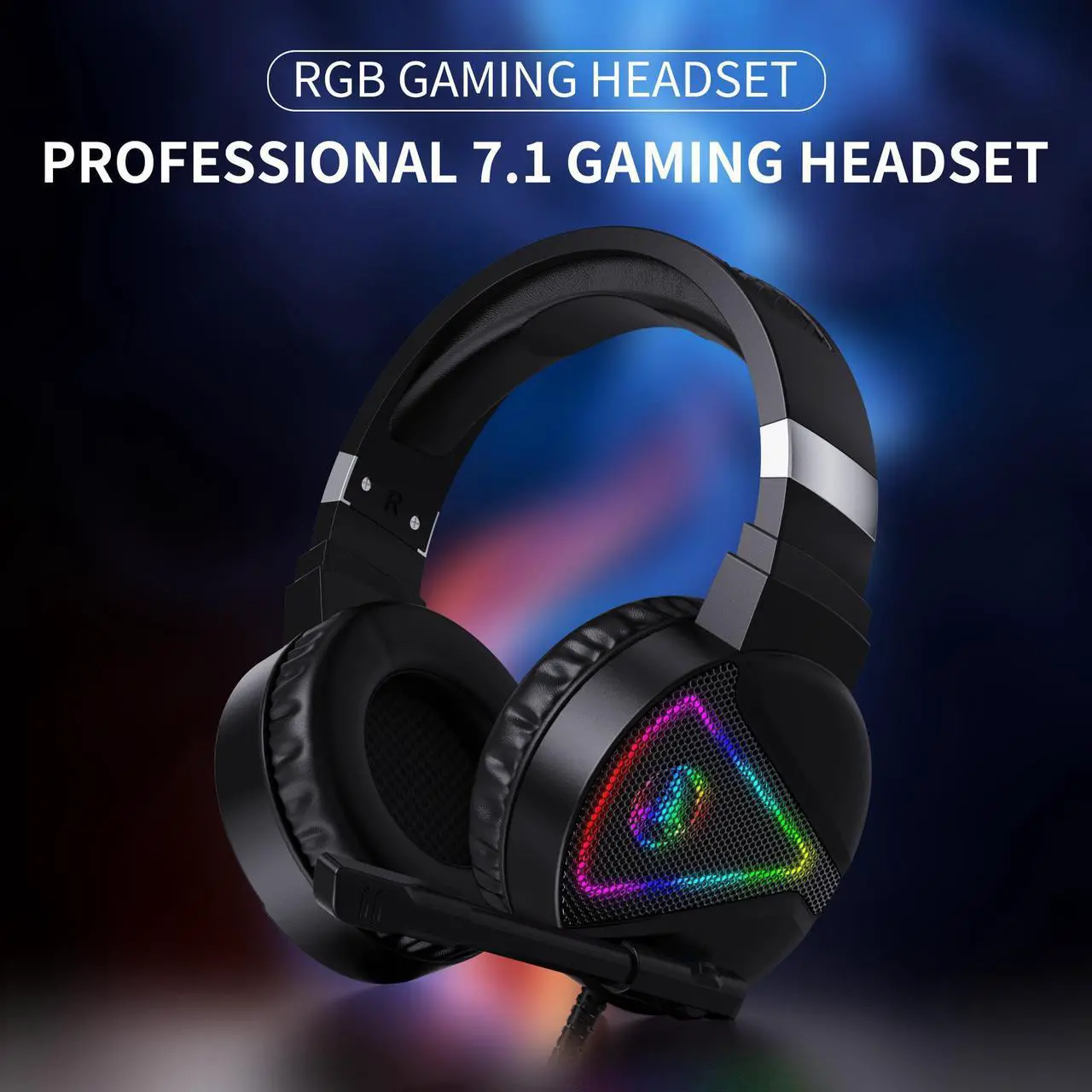 Alt view image 7 of 7 - RGB Gaming Wired Headset with Professional Omnidirectional Microphone Over-Ear Headphone for Xbox one PS4 NS Switch Desktop PC Computer Ipad Laptop