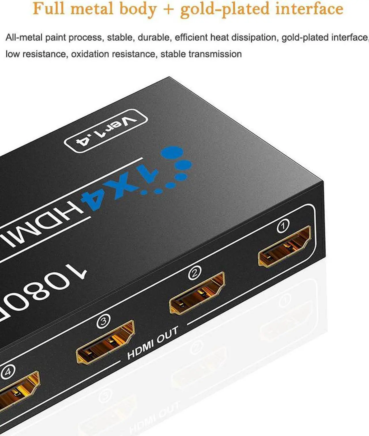 Alt view image 4 of 7 - HDMI Video Splitter 1x4 HDMI Splitter 1080P 3D Video Switch 1 in 4 Out Amplifier Display For HDTV DVD PS3/4