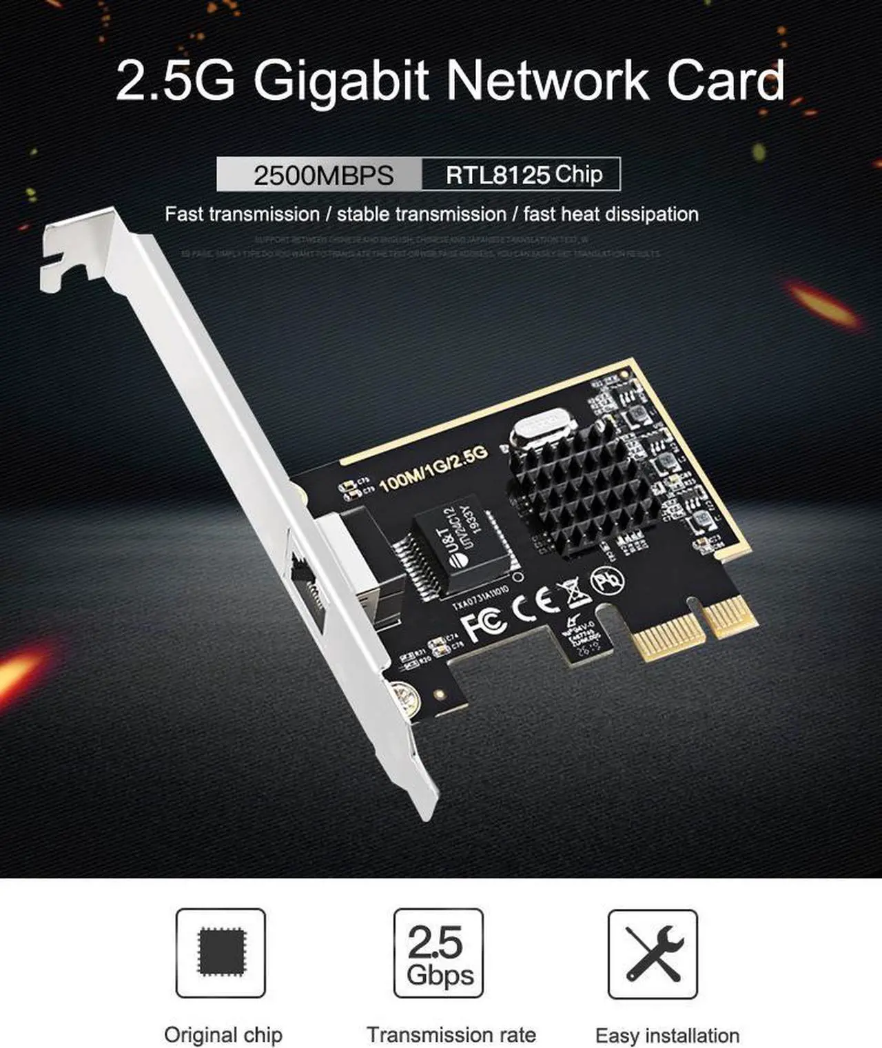 Alt view image 6 of 7 - RTL8152 Chipset Gaming PCIE Card PCI Express 2500Mbps Gigabit Network Card 100/1000M/ 2.5G RJ45 PCIe Network Adapter