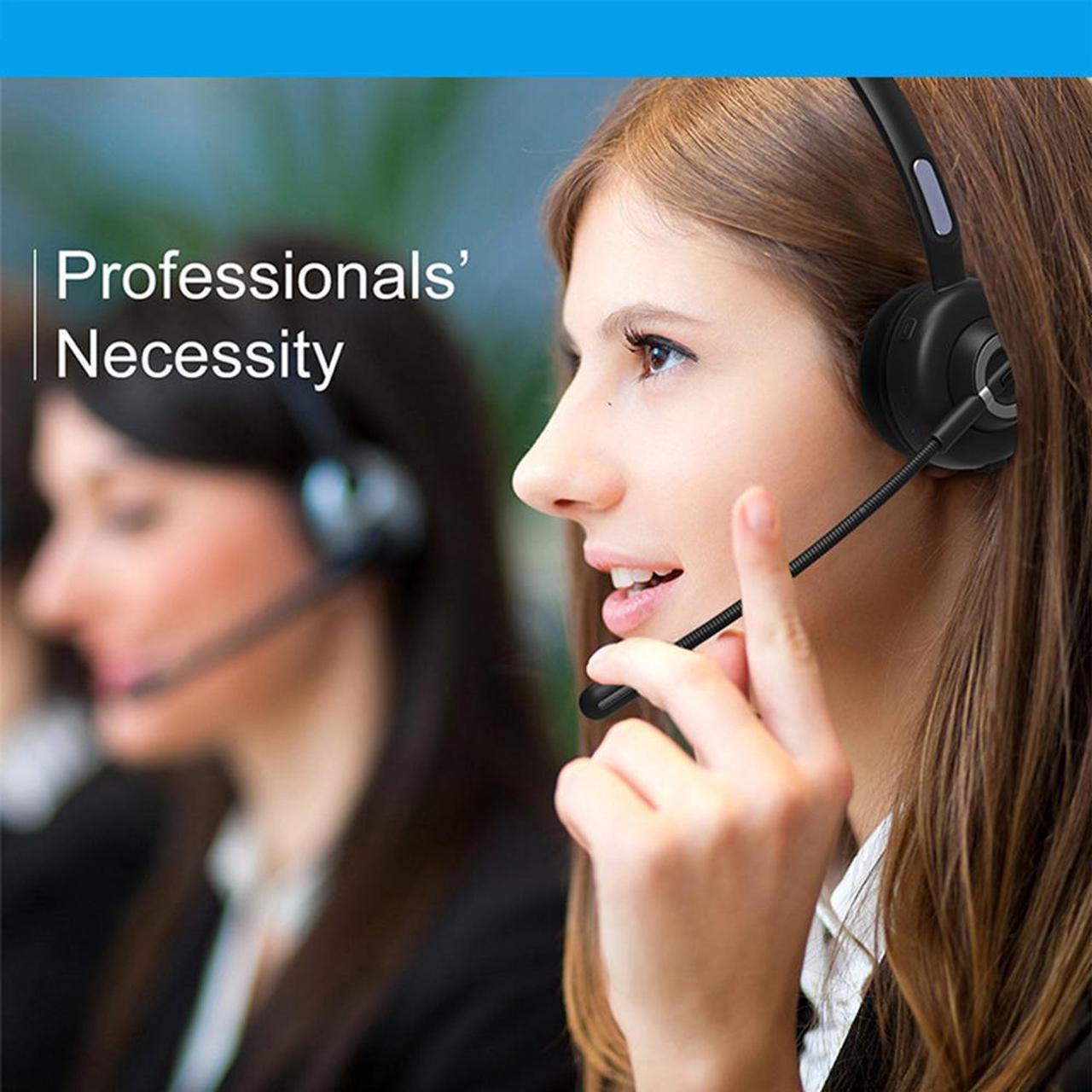 Alt view image 6 of 7 - Bluetooth Call Center Headset Telephone Handsfree Noise Cancelling Wireless Office Headphones with Microphone 17h Talking
