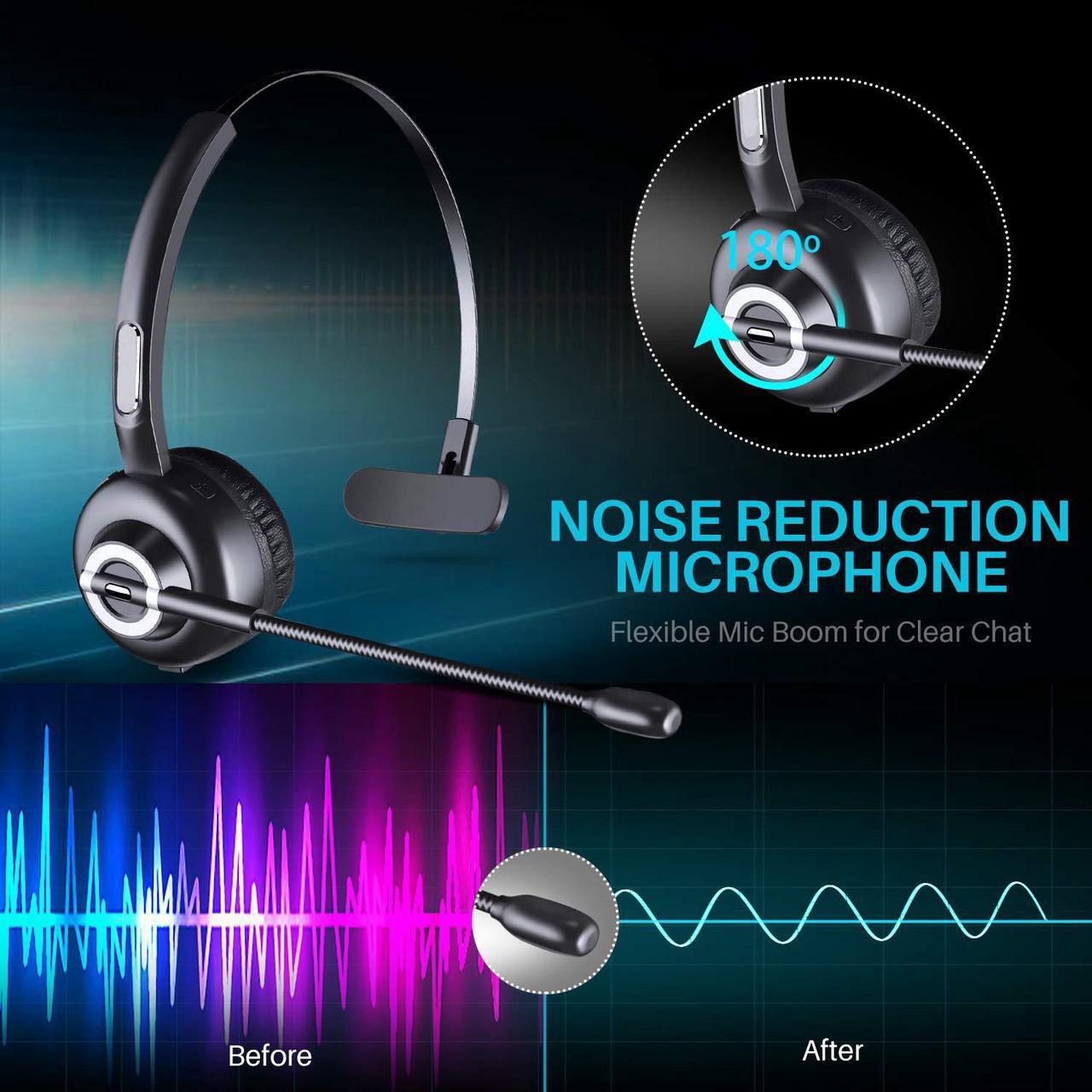 Alt view image 4 of 7 - Bluetooth Call Center Headset Telephone Handsfree Noise Cancelling Wireless Office Headphones with Microphone 17h Talking