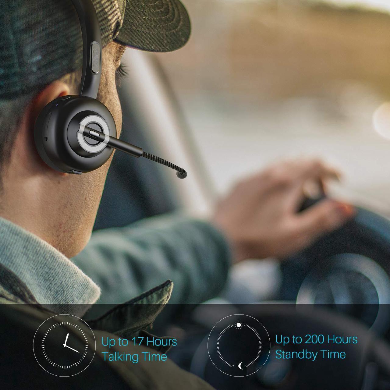 Alt view image 7 of 7 - Bluetooth Call Center Headset Telephone Handsfree Noise Cancelling Wireless Office Headphones with Microphone 17h Talking
