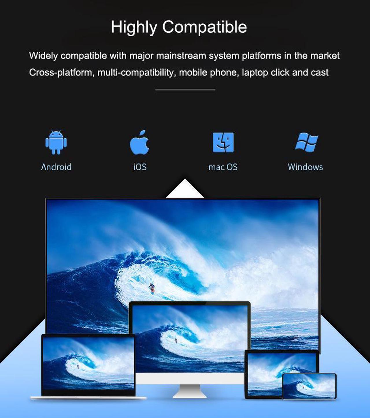 Alt view image 3 of 7 - Mirascreen 4K Wireless Same Screen Device Mobile Phone Connected to TV Line Projection Display Projector TV Stick WiFi Mirroring Cable Display Dongle HD Media Screen Adapter Anycast Miracast