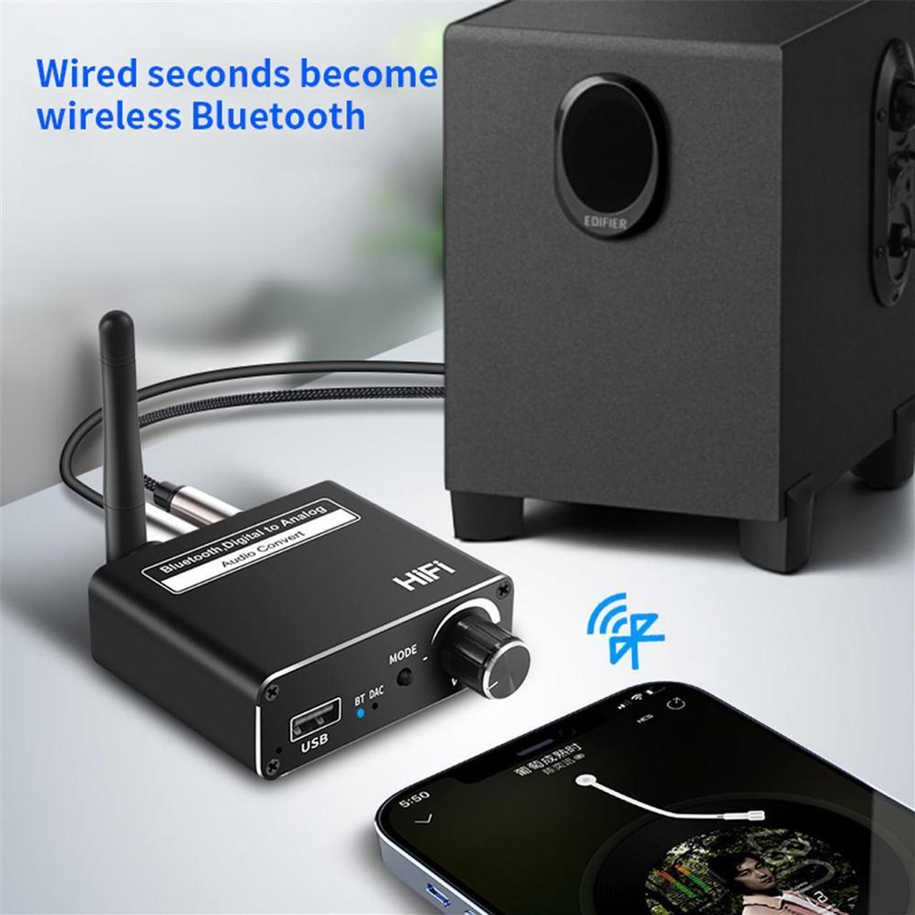 Alt view image 3 of 7 - DAC Bluetooth 5.0 Receiver Audio Converter Digital to Analog U Disk Play Toslink Optical Coaxial to Stereo 3.5mm R/L for HDTV,TV,Speaker,Amplifier,Headphone