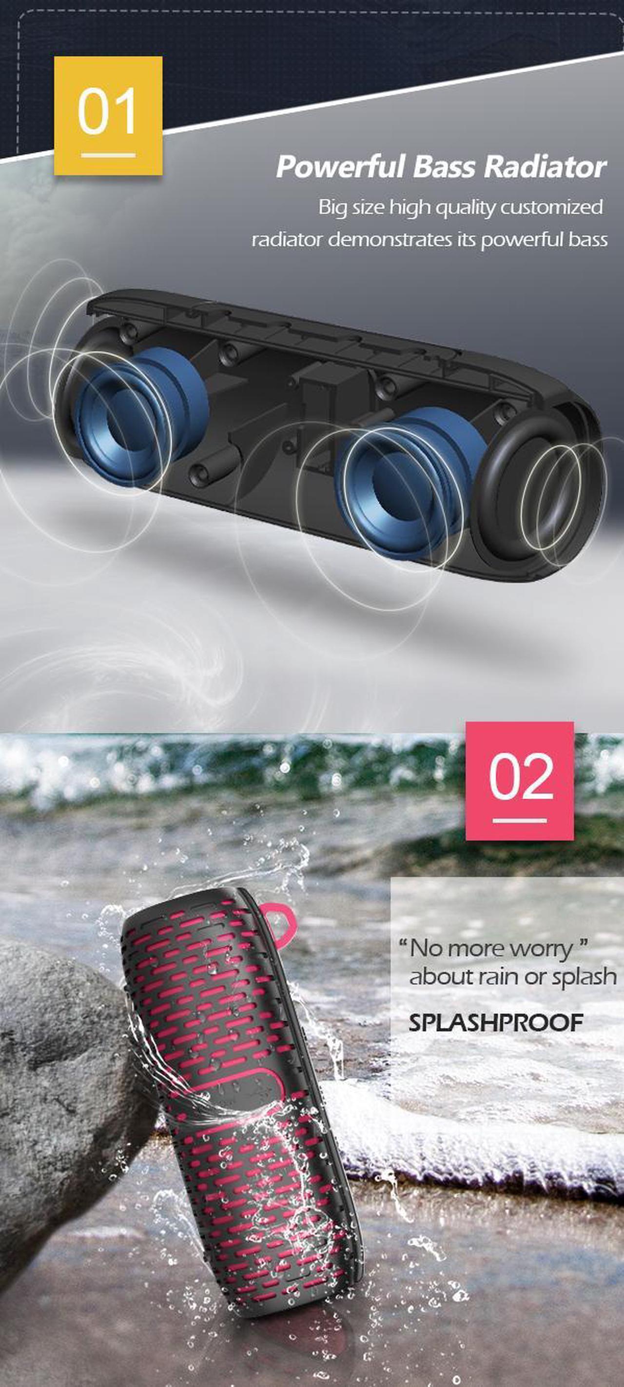 Alt view image 4 of 7 - Portable Wireless Bluetooth Speaker Amplifier Deep Bass Subwoofer Outdoor Loudspeaker IPX5 Waterproof Outdoor Boombox