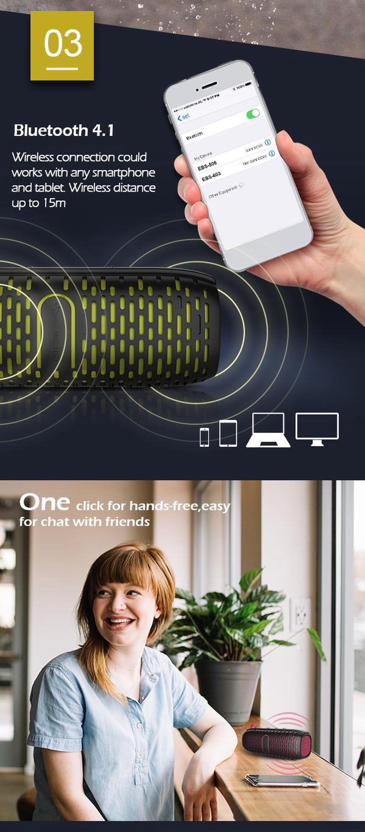 Alt view image 5 of 7 - Portable Wireless Bluetooth Speaker Amplifier Deep Bass Subwoofer Outdoor Loudspeaker IPX5 Waterproof Outdoor Boombox