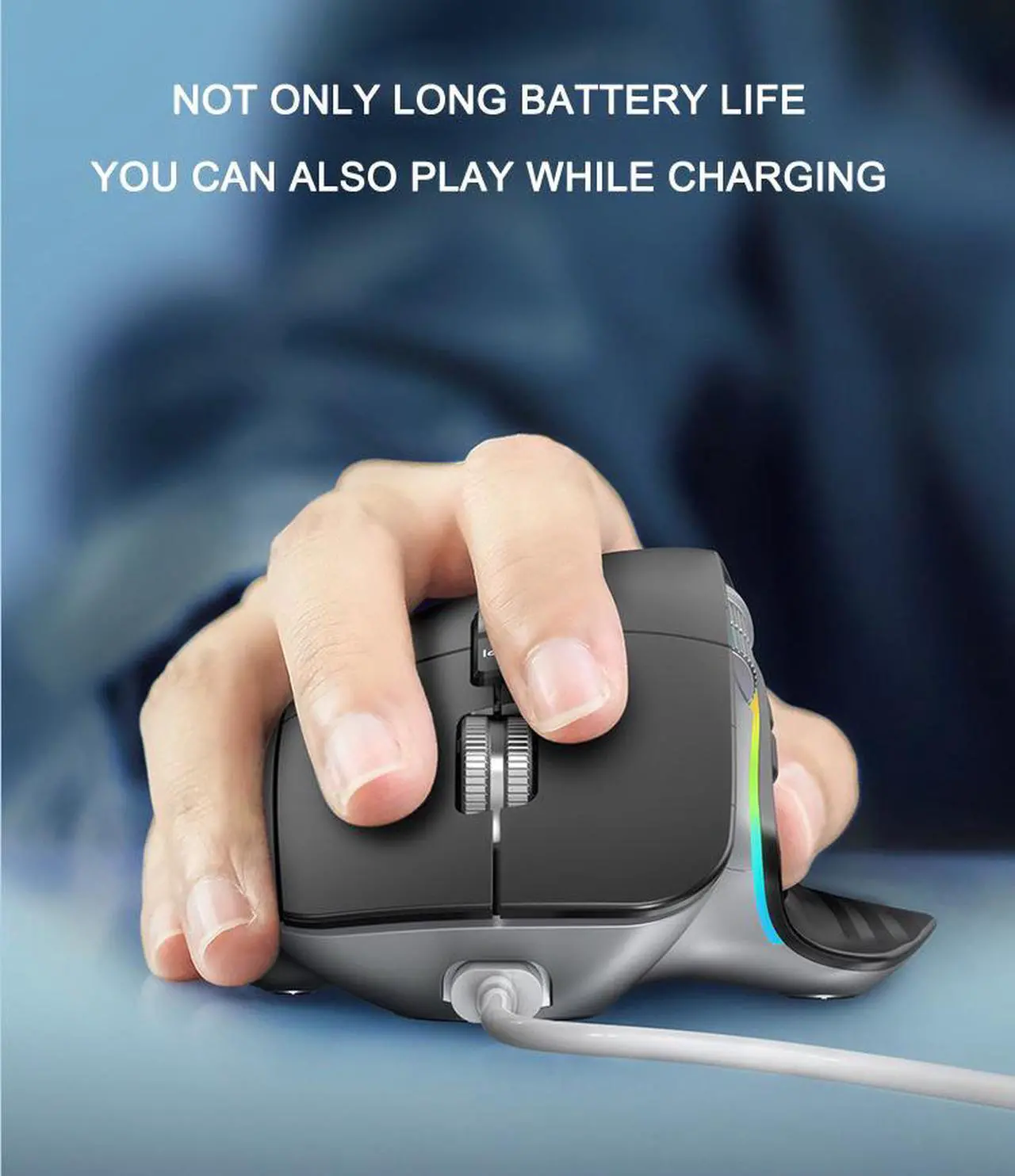 Alt view image 2 of 7 - Rechargeable Wireless 2.4Ghz Gaming Mouse 9 keys 4000DPI Adjustable Silent Mute RGB Mice Laptop Mechanical Office Home (Single mode)