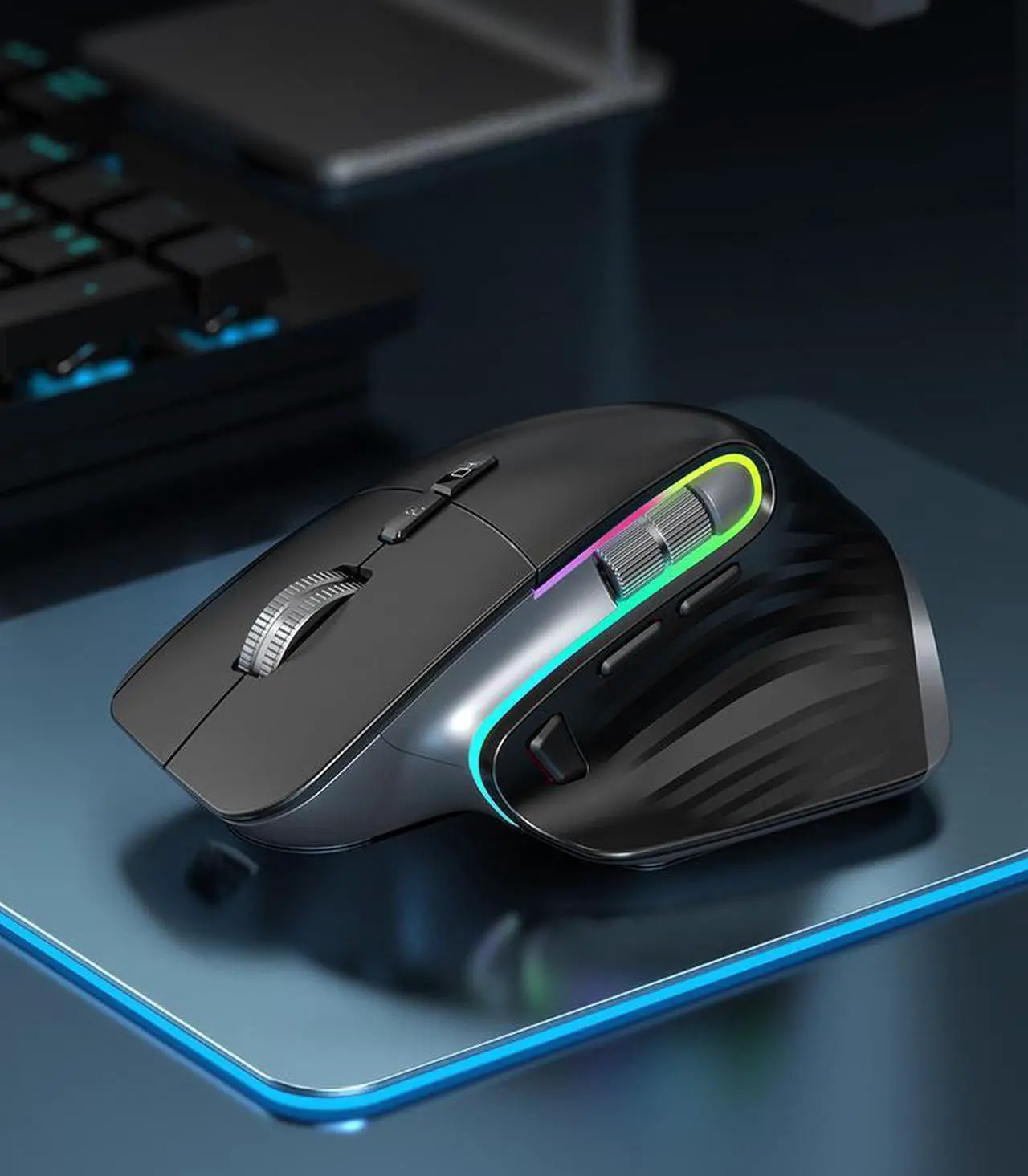 Alt view image 7 of 7 - Rechargeable Wireless 2.4Ghz Gaming Mouse 9 keys 4000DPI Adjustable Silent Mute RGB Mice Laptop Mechanical Office Home (Single mode)