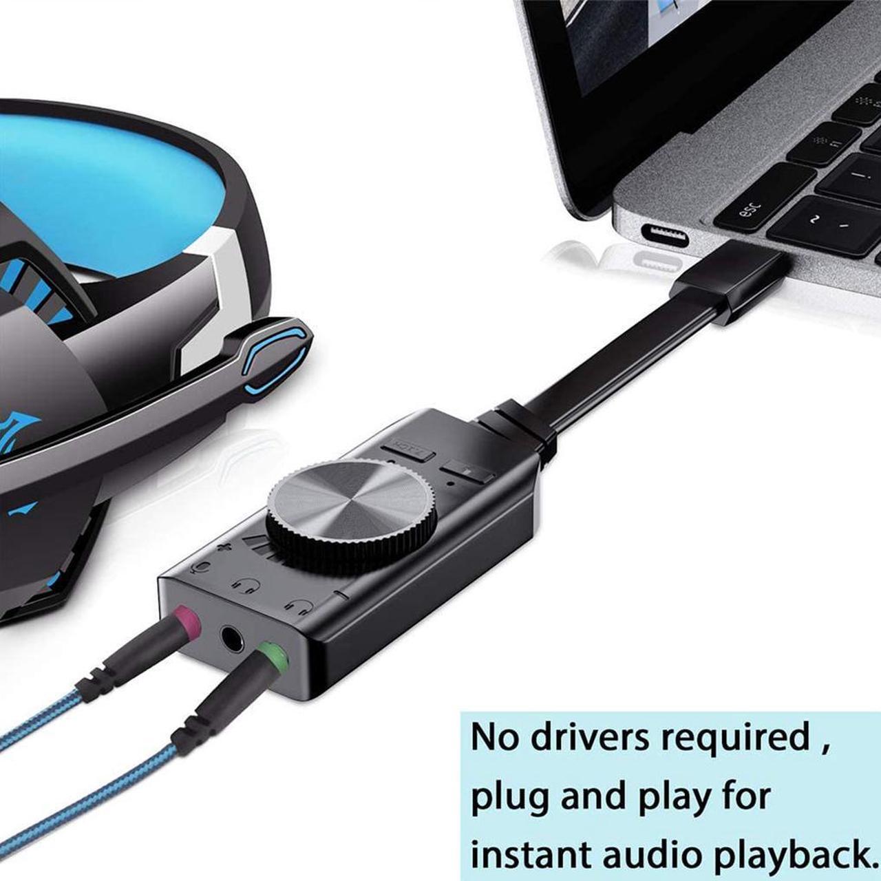 Alt view image 3 of 7 - Virtual 7.1 Channel Sound Card GS3 Black Converter Adapter External USB Audio 3.5mm Headset Stereo For PC Notebook Desktop