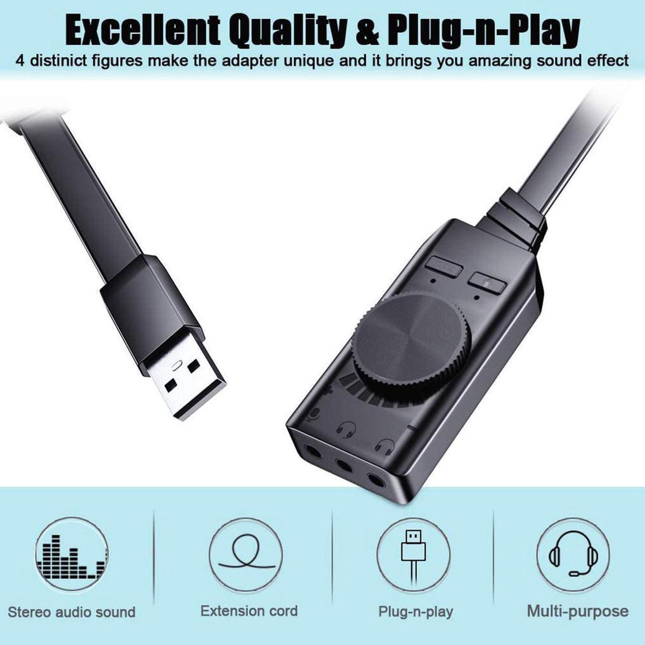 Alt view image 5 of 7 - Virtual 7.1 Channel Sound Card GS3 Black Converter Adapter External USB Audio 3.5mm Headset Stereo For PC Notebook Desktop