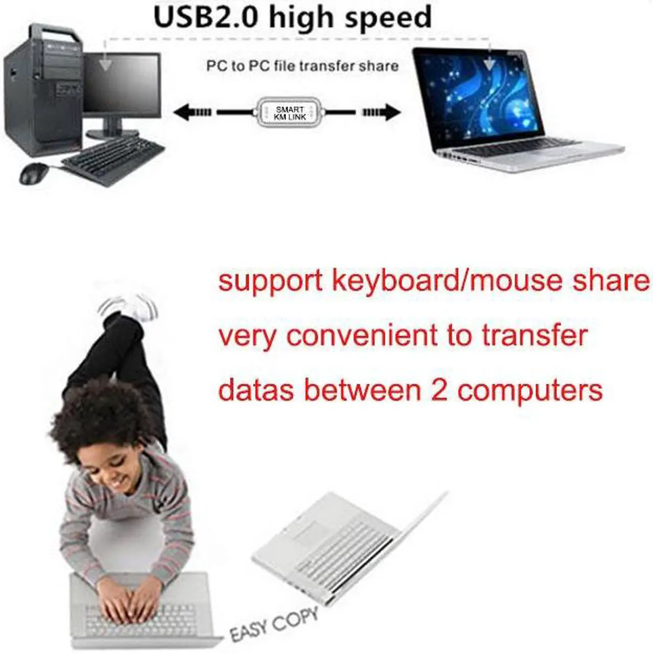 Alt view image 5 of 7 - USB 2.0 PC To PC Sync Data Link Mouse Keyboard Share Smart KM Link Net Direct File Transfer Bridge Windows Computer Copy Cable