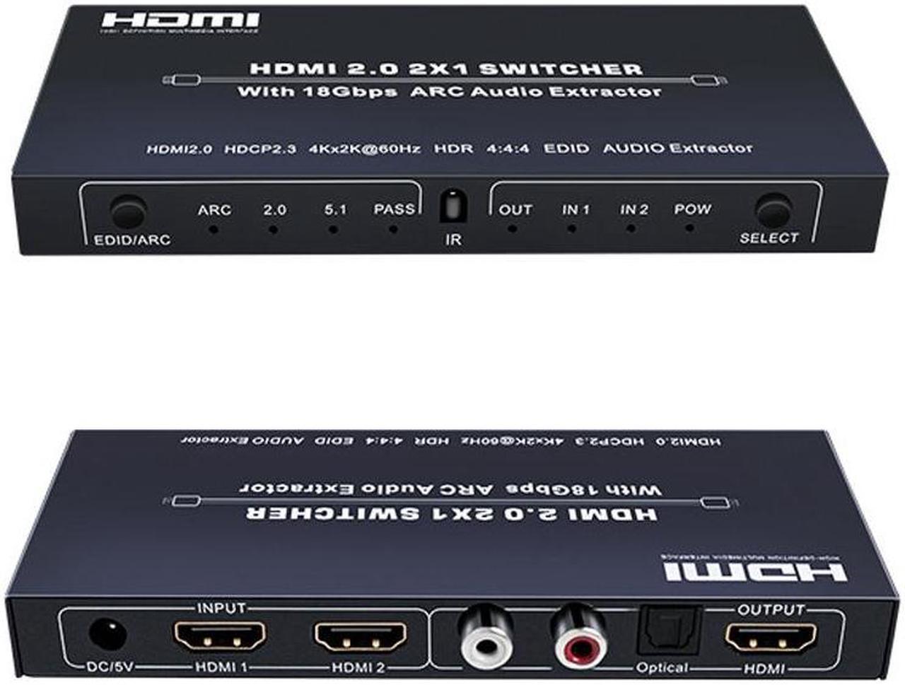 Alt view image 2 of 7 - Audio Extractor & HDMI Video Switch UHD HDMI to HDMI+Audio (SPDIF+LCH/RCH) Audio Splitter 4K 2 In 1 Out HDMI Switch Video Audio Splitter - Extract Audio while Switching