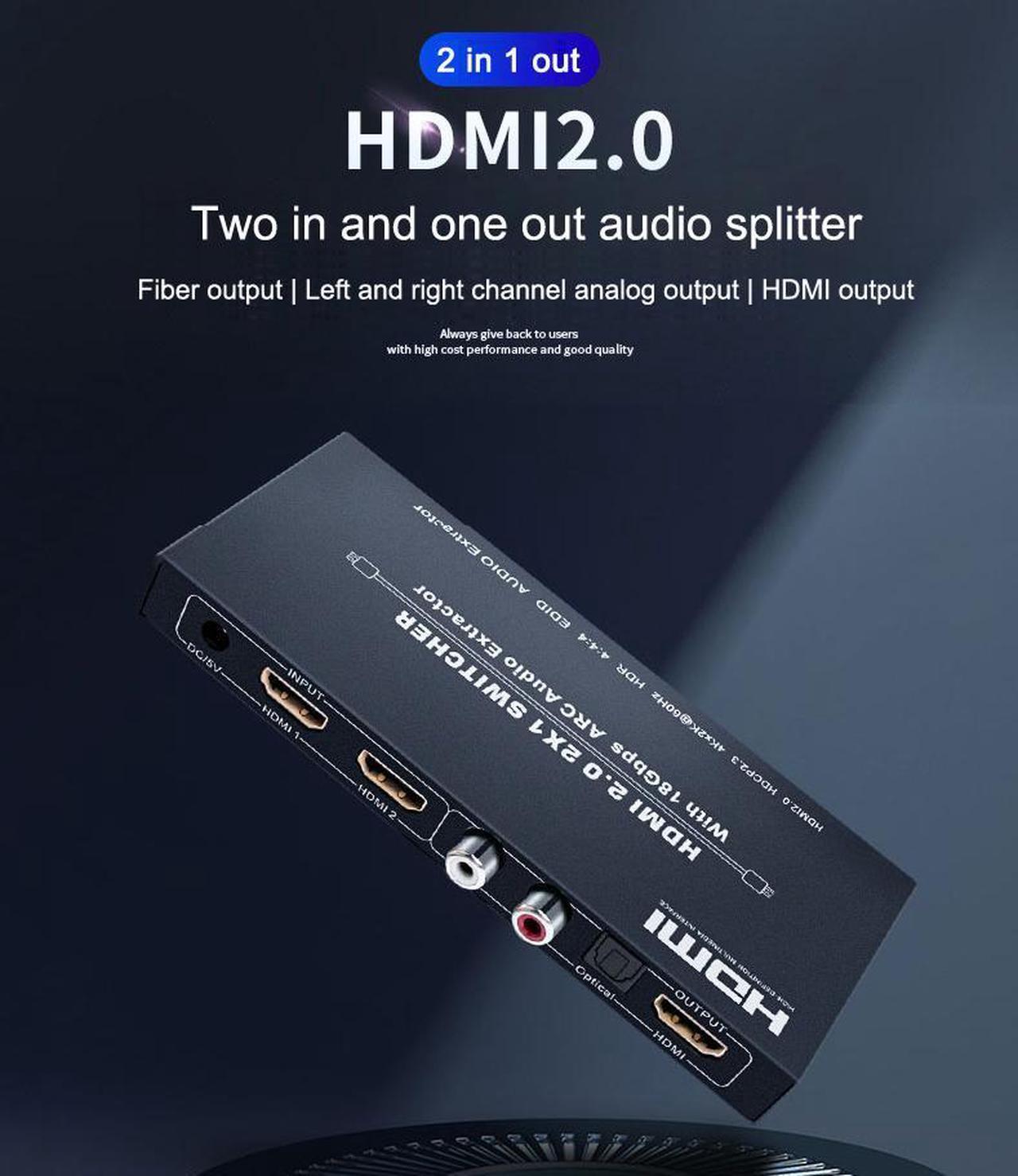 Alt view image 4 of 7 - Audio Extractor & HDMI Video Switch UHD HDMI to HDMI+Audio (SPDIF+LCH/RCH) Audio Splitter 4K 2 In 1 Out HDMI Switch Video Audio Splitter - Extract Audio while Switching