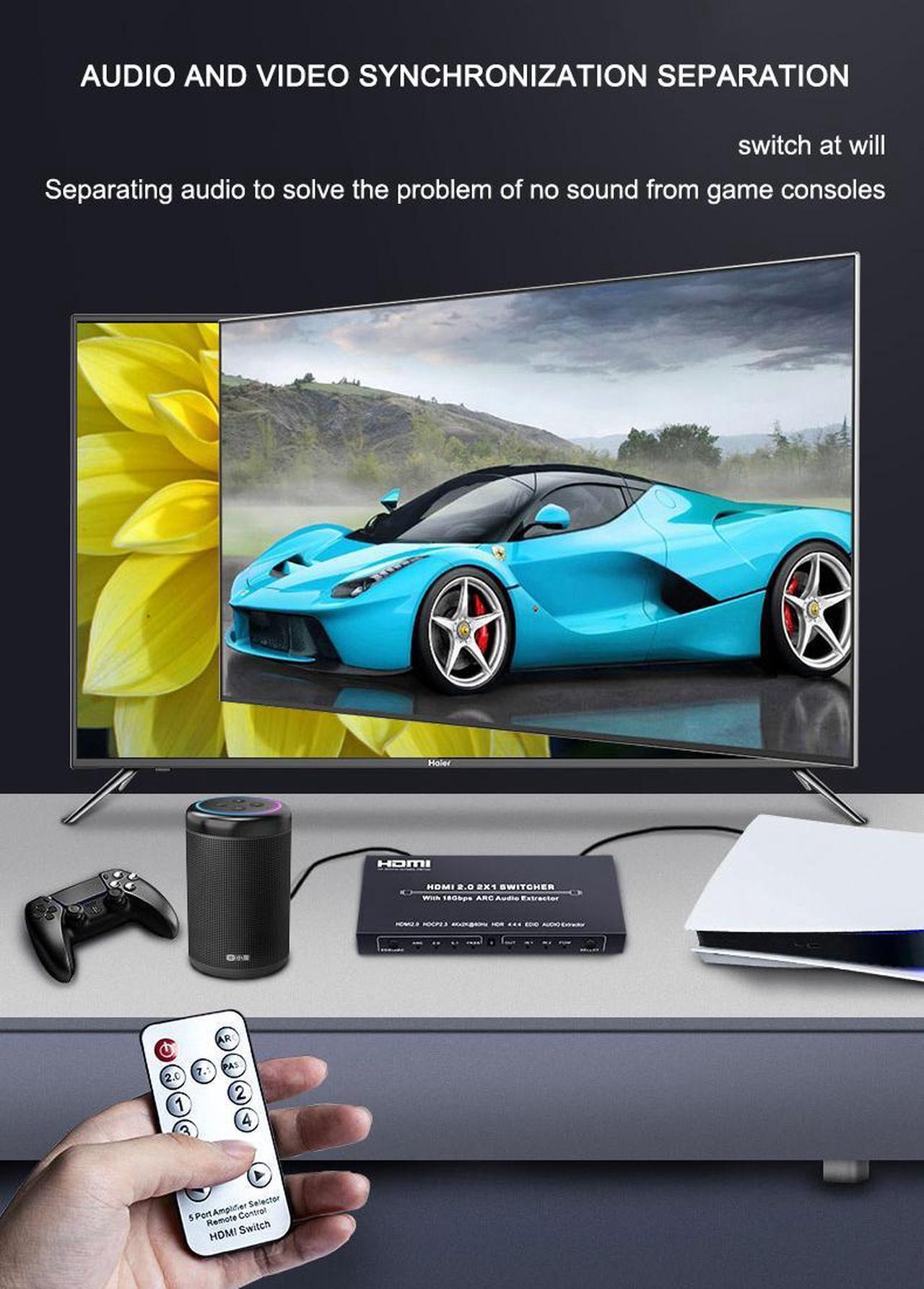 Alt view image 6 of 7 - Audio Extractor & HDMI Video Switch UHD HDMI to HDMI+Audio (SPDIF+LCH/RCH) Audio Splitter 4K 2 In 1 Out HDMI Switch Video Audio Splitter - Extract Audio while Switching