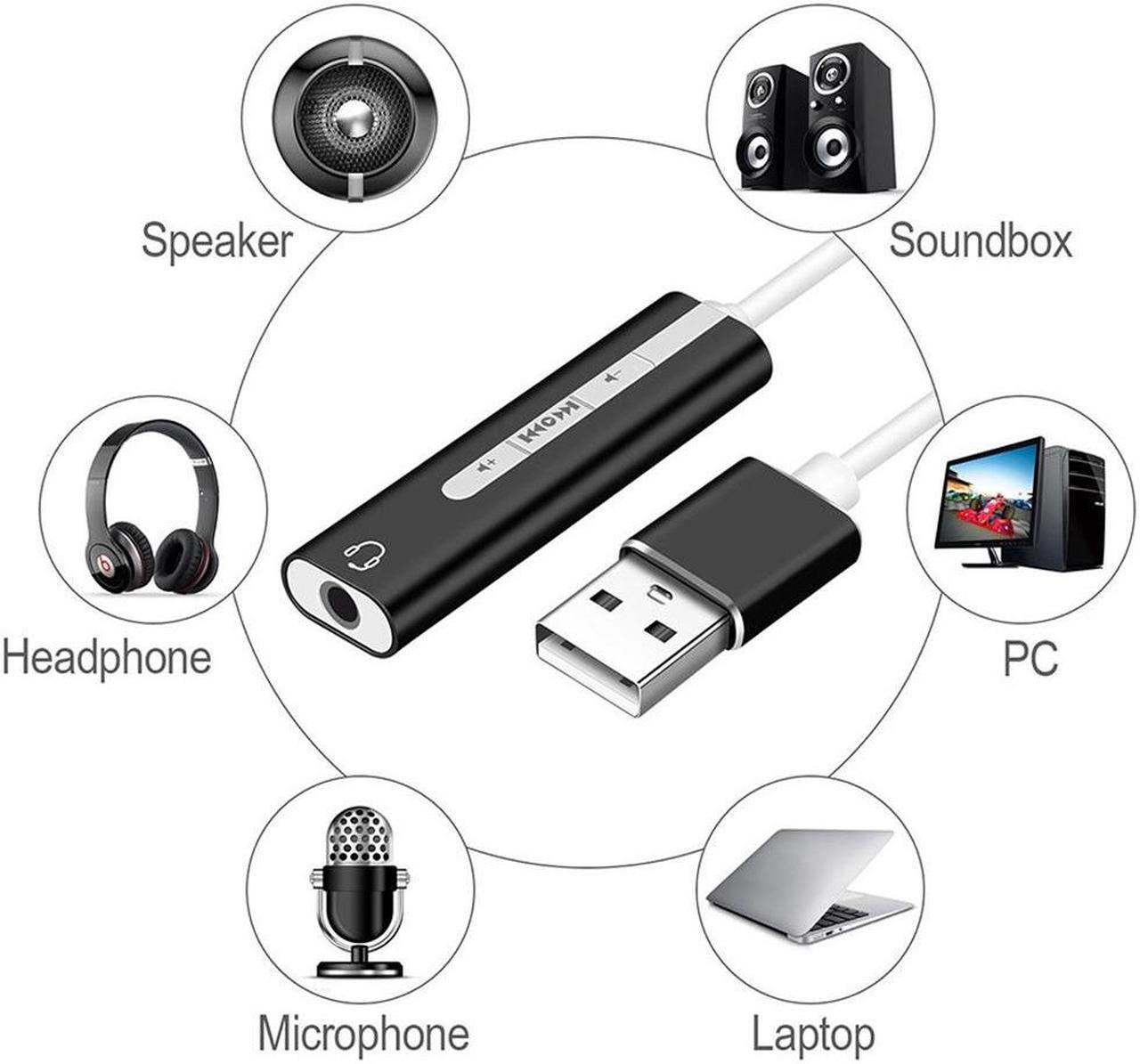 Alt view image 4 of 5 - USB External Sound Card 7.1 Adapter cable 2 in 1 3.5 mm Jack Aux Audio 3D Stereo Mic Headset Microphone For Laptop PC