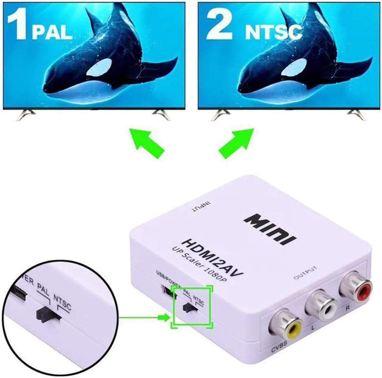 Alt view image 5 of 7 - HDMI to RCA AV CVBS Converter Scaler 1080P Adapter Cable Box for Monito L/R Video HDTV2AV HD Support NTSC PAL