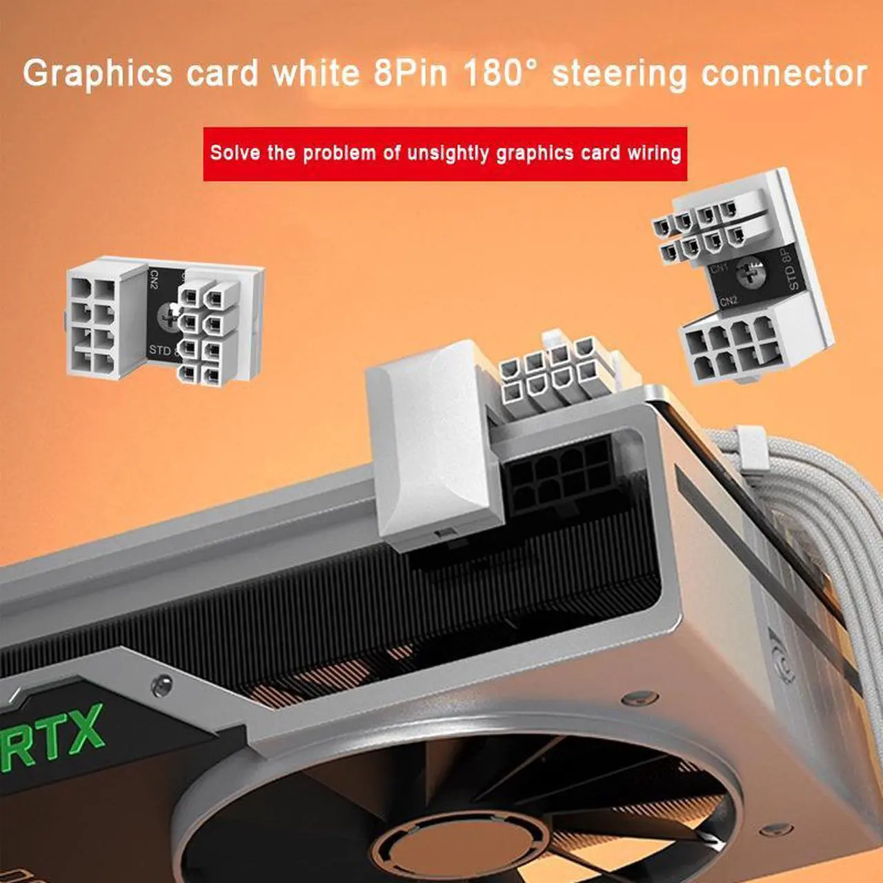 Alt view image 6 of 7 - White 8pin Graphics Card Power Connector 180° Turning Steering Head ,Computer GPU Power Supply Connector 8PIN Adapter 180° Turning(2 PACK One Positive Direction and One Negative Direction )