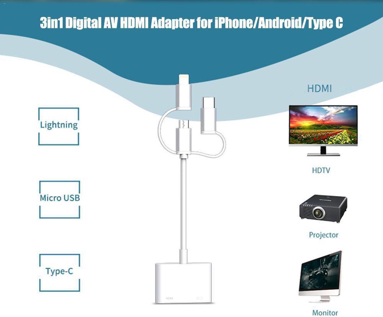 Alt view image 3 of 5 - Lightning Android Type C Connect to HDMI TV AV Cable Adapter For IPad IPhoneHDMI Cable