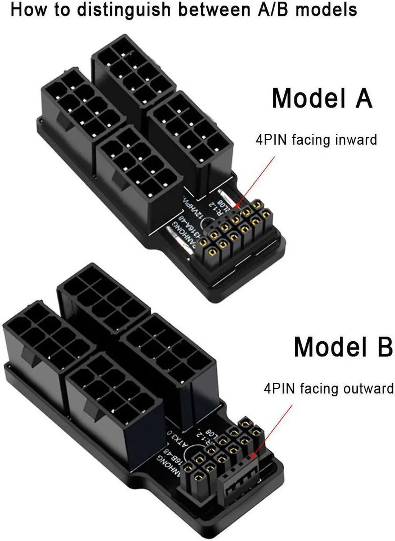 Alt view image 2 of 7 - Aluminum Alloy 4x8Pin to 40 Series Graphics Card ATX3.0 12VHPWR 12+4P 600W 180 Degree Power Steering Connector GPU 180° Adapter - Model B Black