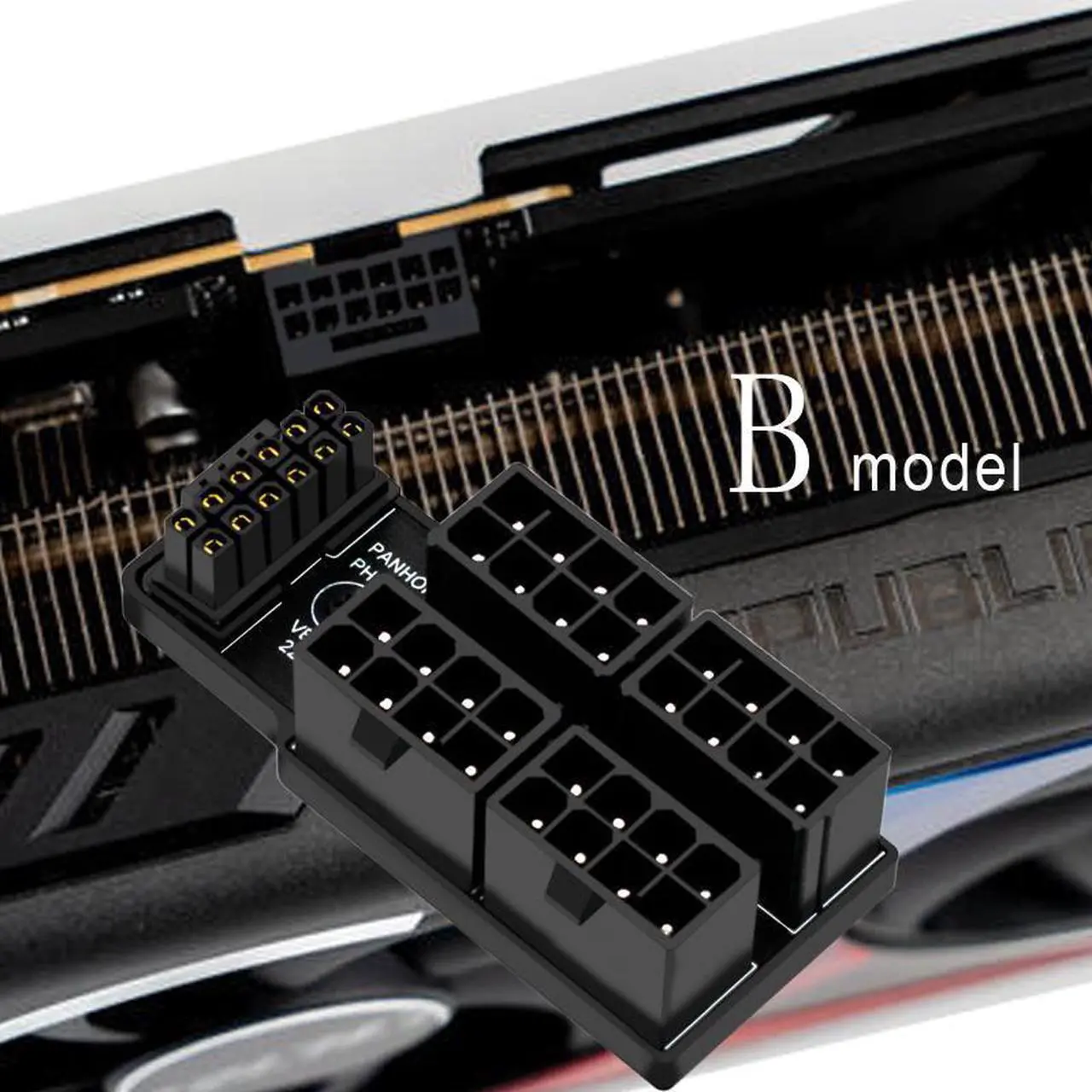 Alt view image 3 of 7 - Aluminum Alloy 4x8Pin to 40 Series Graphics Card ATX3.0 12VHPWR 12+4P 600W 180 Degree Power Steering Connector GPU 180° Adapter - Model B Black