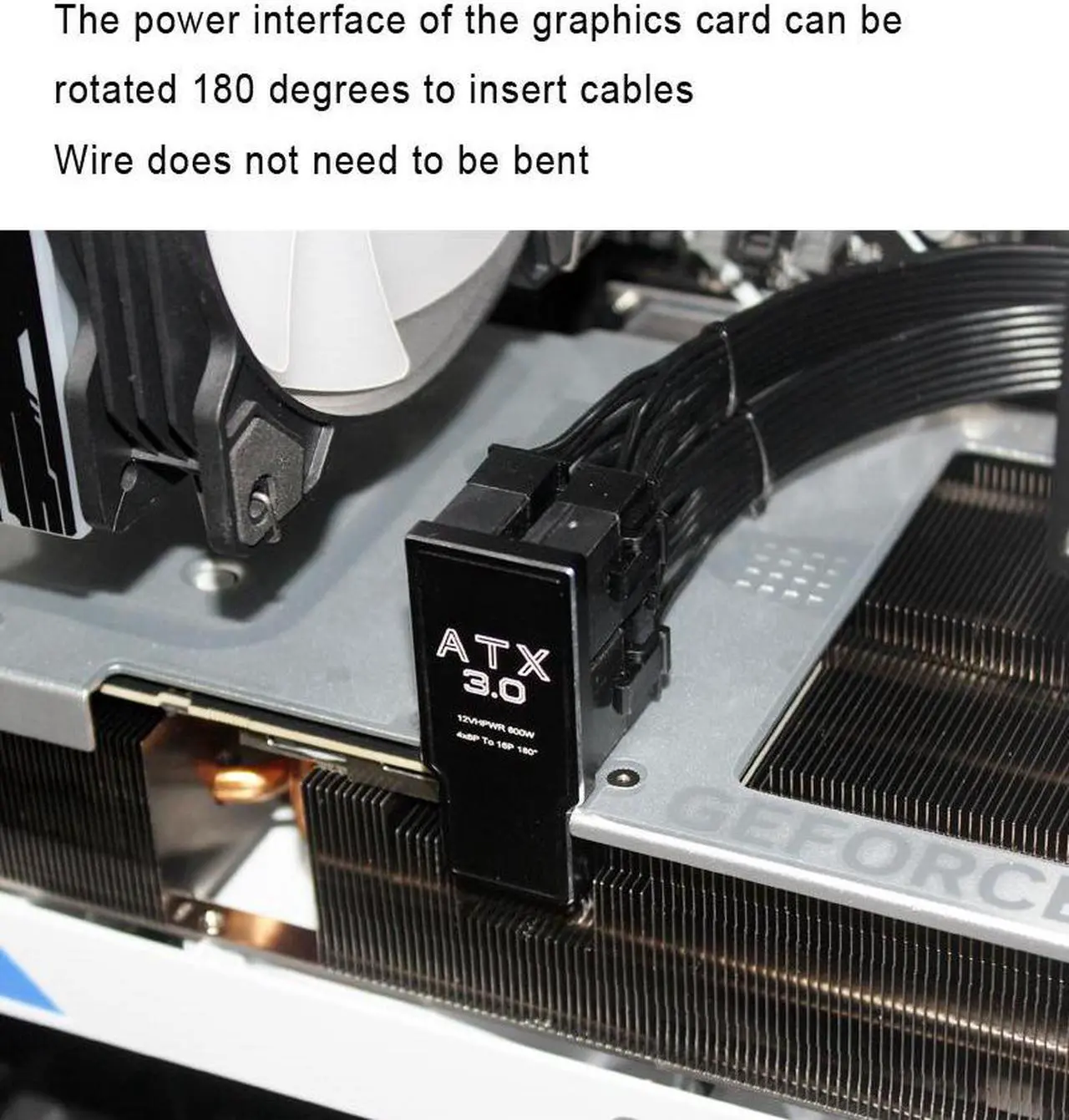 Alt view image 4 of 7 - Aluminum Alloy 4x8Pin to 40 Series Graphics Card ATX3.0 12VHPWR 12+4P 600W 180 Degree Power Steering Connector GPU 180° Adapter - Model B Black