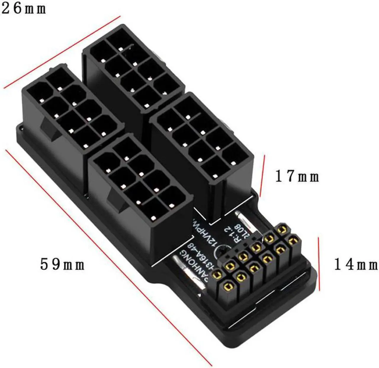 Alt view image 7 of 7 - Aluminum Alloy 4x8Pin to 40 Series Graphics Card ATX3.0 12VHPWR 12+4P 600W 180 Degree Power Steering Connector GPU 180° Adapter - Model B Black