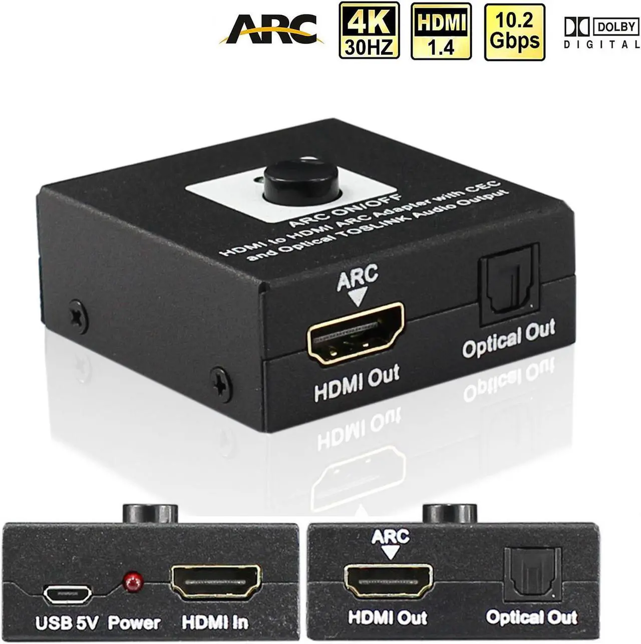 Alt view image 2 of 7 - HDMI to HDMI Audio ARC Return Converter HDMI to HDMI ARC Adapter with CEC and Optical TOSLINK Audio Output