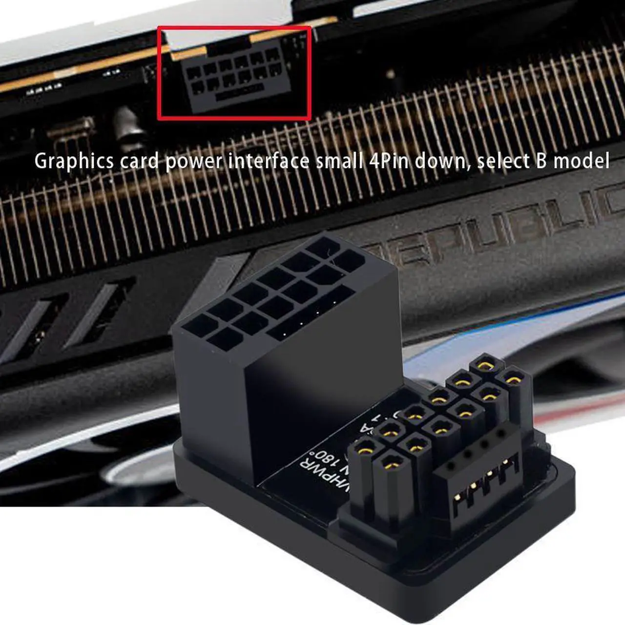 Alt view image 2 of 6 - 16P to 16P PCIe 5.0 Graphics Card Connector Adapter ATX3.0 Power Supply 12VHPWR 12+4 16P 600W Male/Female 180 Degree Steering Head - Mode B - Black