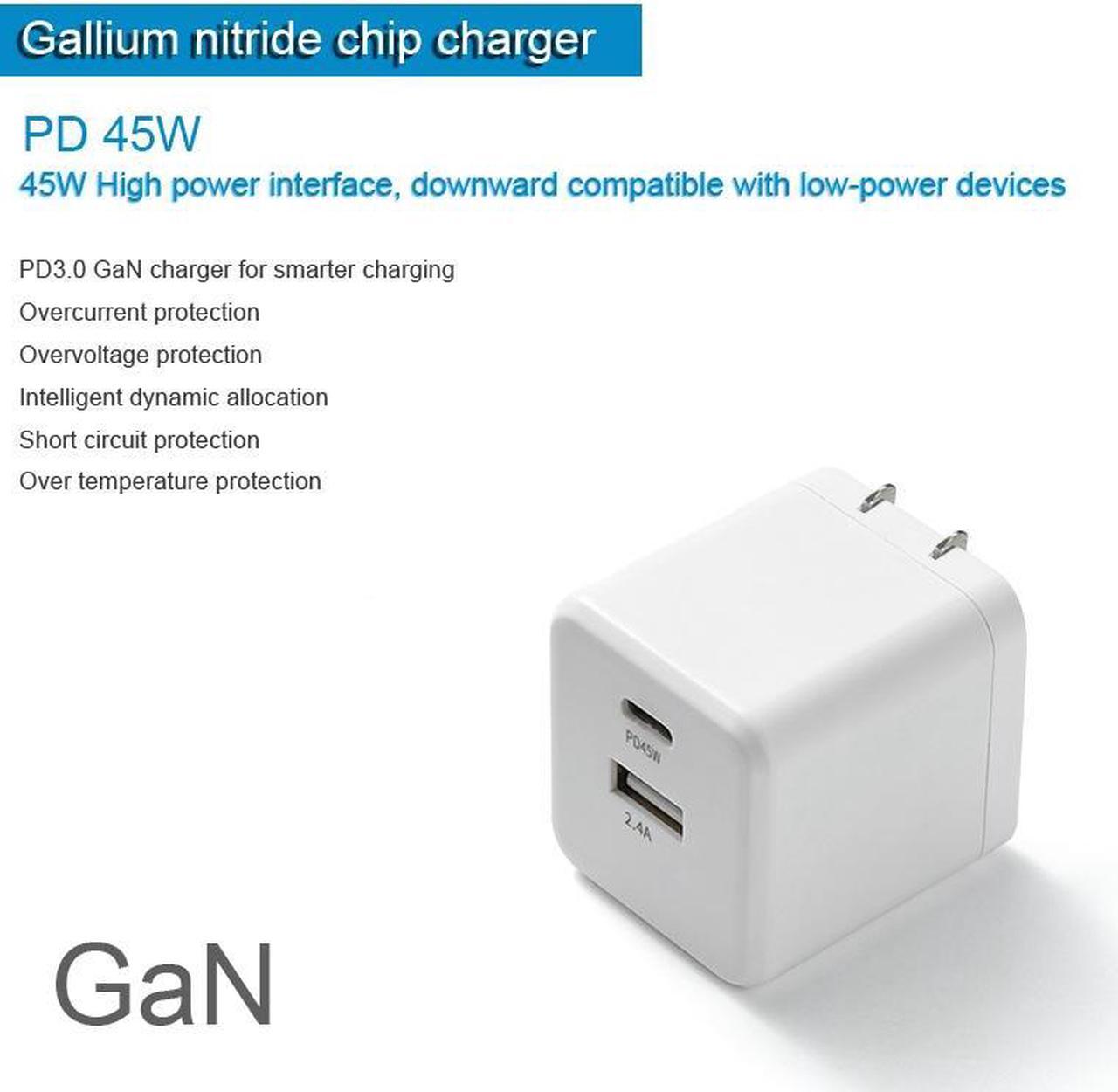 Alt view image 2 of 7 - 45W USB Type C GAN Charger Quick Charge Mobile Phone Fast Charging PD45W Wall Fast Charger Adapter USB A Type C Travel Adapter