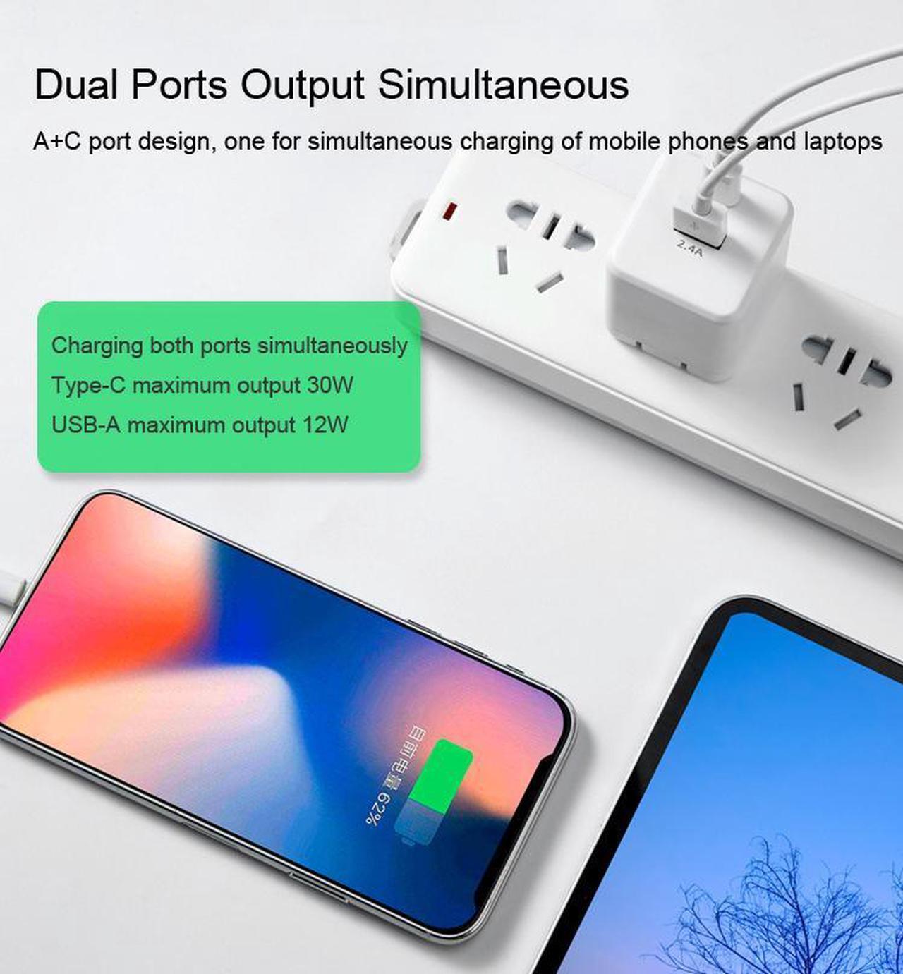 Alt view image 5 of 7 - 45W USB Type C GAN Charger Quick Charge Mobile Phone Fast Charging PD45W Wall Fast Charger Adapter USB A Type C Travel Adapter
